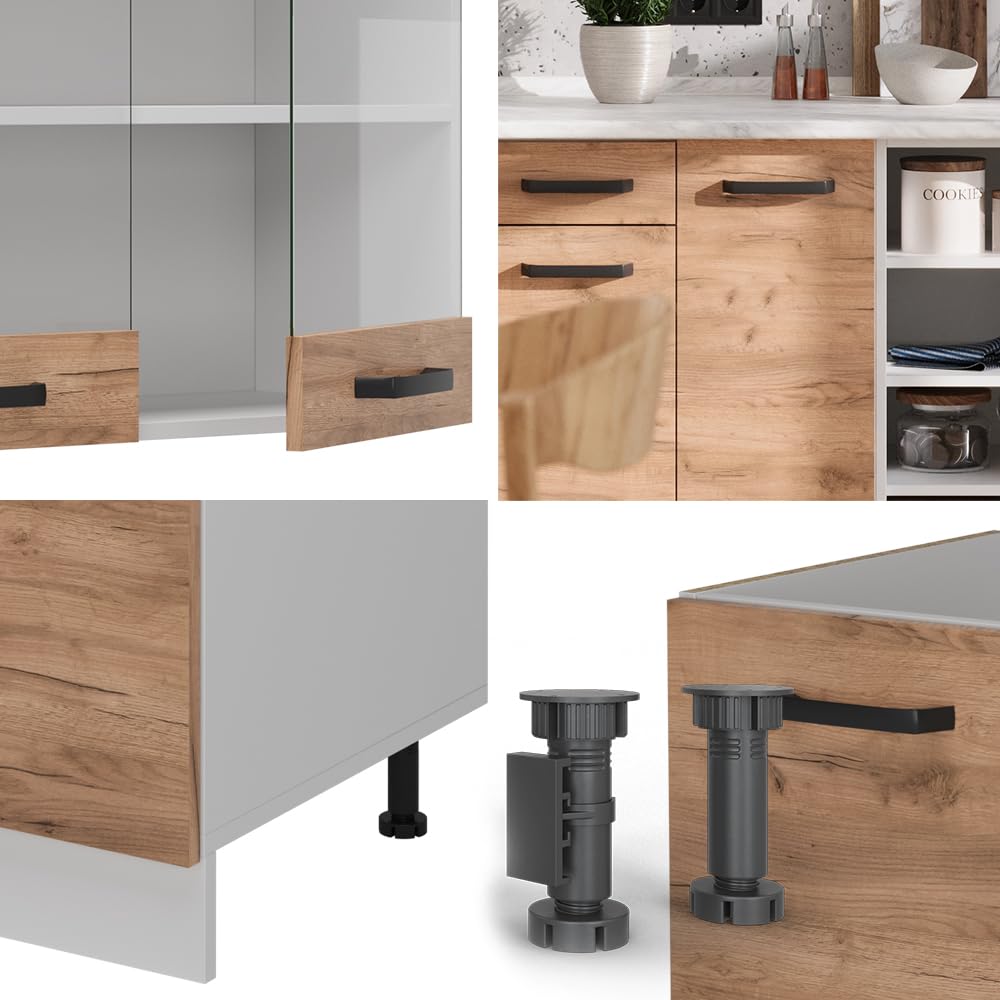 Vicco Küchenzeile R-Line, Küchenblock, Blau-Grau/Weiß, 240 cm ohne Arbeitsplatte