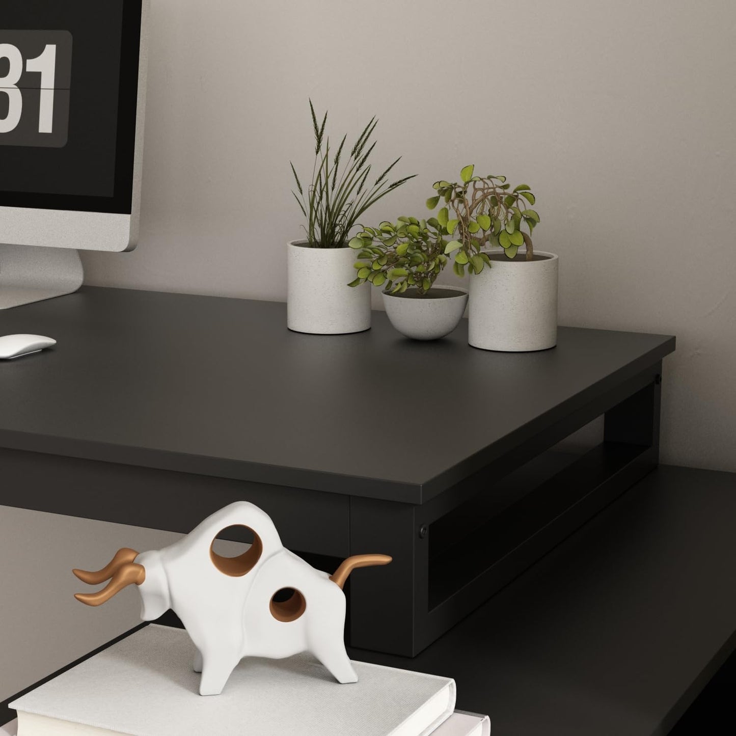 130cm Großer L Förm Schreibtisch mit 105cm Aktenschrank, Eckschreibtisch Computertisch mit 3 Schubladen & 2 Regalen, Arbeitsplatz Executive-Schreibtisch mit Lagerregal für Home Office (Schwarz)