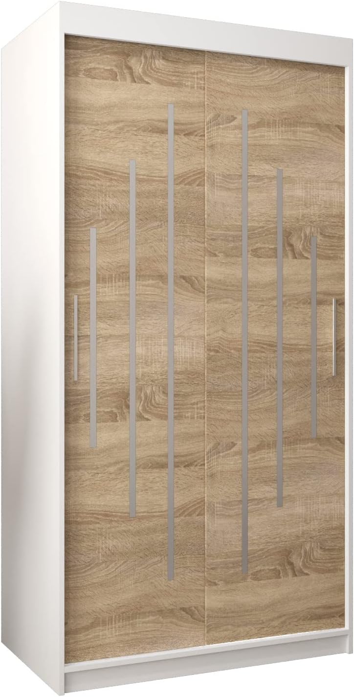 Kryspol Schwebetürenschrank York 250 cm Kleiderschrank mit Kleiderstange und Einlegeboden Schlafzimmer- Wohnzimmerschrank Schiebetüren Modern Design (Weiß)