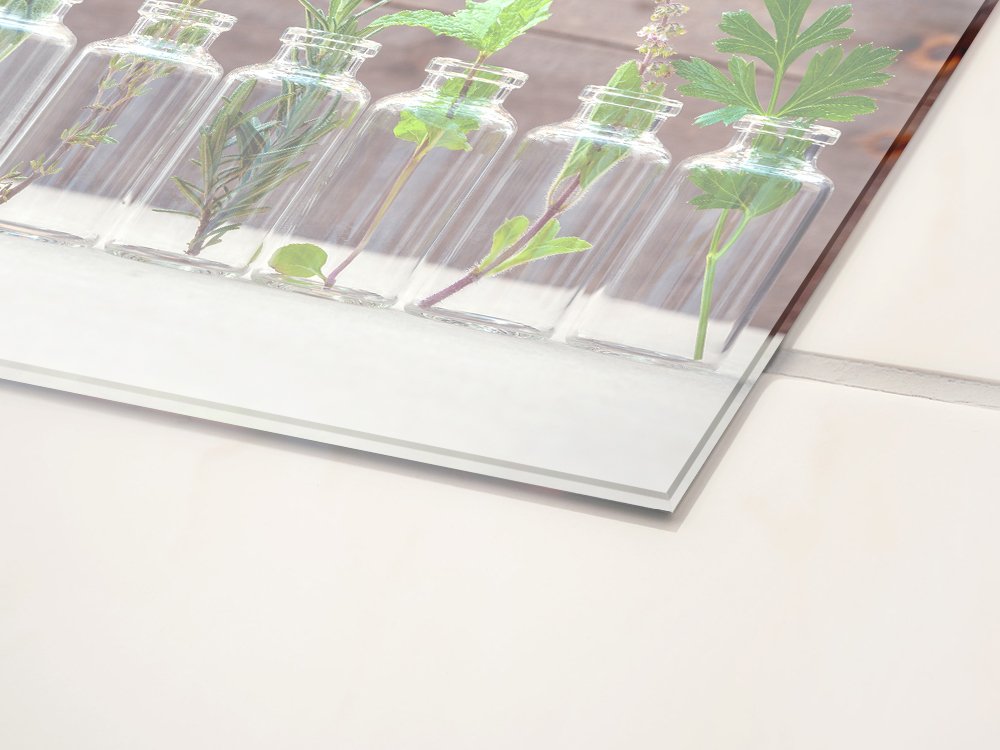 GRAZDesign Küchenrückwand Spritzschutz Glas für Küche, Herd Bild Motiv Kräuter im Glas Küchenspiegel Glasrückwand Herdblende 4mm ESG Glas, 60x40cm