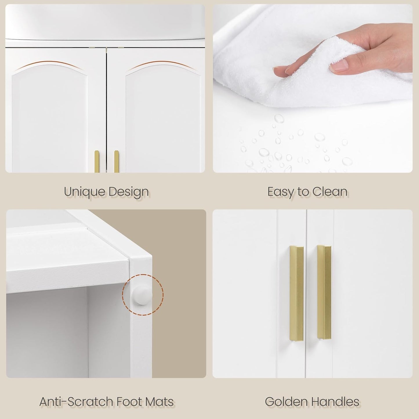 HEXCELEN Vanity Unit, Bathroom Cabinet, Vanity Unit with 2 Doors, 6 Open Compartments, Bathroom Cabinet, Adjustable Shelf, Lots of Storage Space, White, 30 x 90 x 61.2 cm