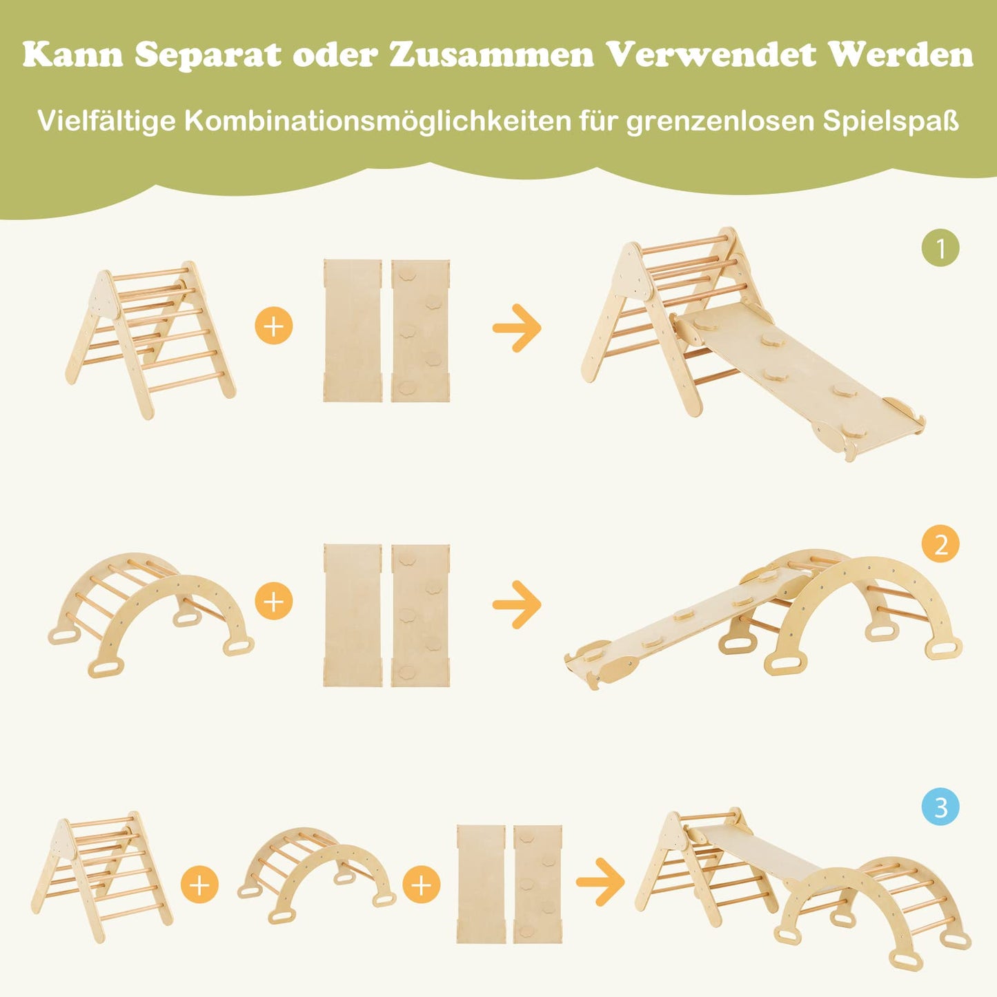 COSTWAY Kletterdreieck mit Rutsche, Kletterbogen, inkl. doppelseitige Rampe, zum Klettern, Rutschen und Wippen, 4 in 1 Klettergerüst Indoor ab 1 Jahr (Macaron bunt)