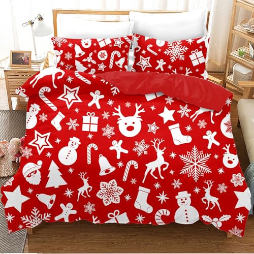 UGZDEA Christmas Bed Linen Set 200 x 200 cm, 3D Christmas Bedding Set with 2 Pillowcases, Santa, Christmas Tree, Deer, Christmas Gift for Teenagers (I, 200 x 200 cm)