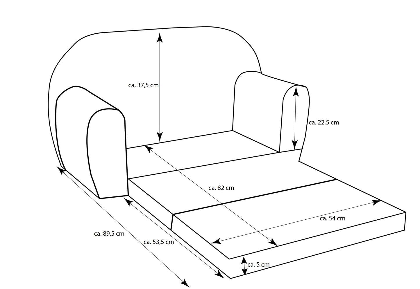 Delsit Kindersofa zum Ausklappen - Kinder Sofa mit Schaumstofffüllung - Sofa Kinder mit Abnehmbarem Bezug - Kindermöbel Kindersofa Mädchen & Jungen- 9 Monate bis 4 Jahre - DT2-22042