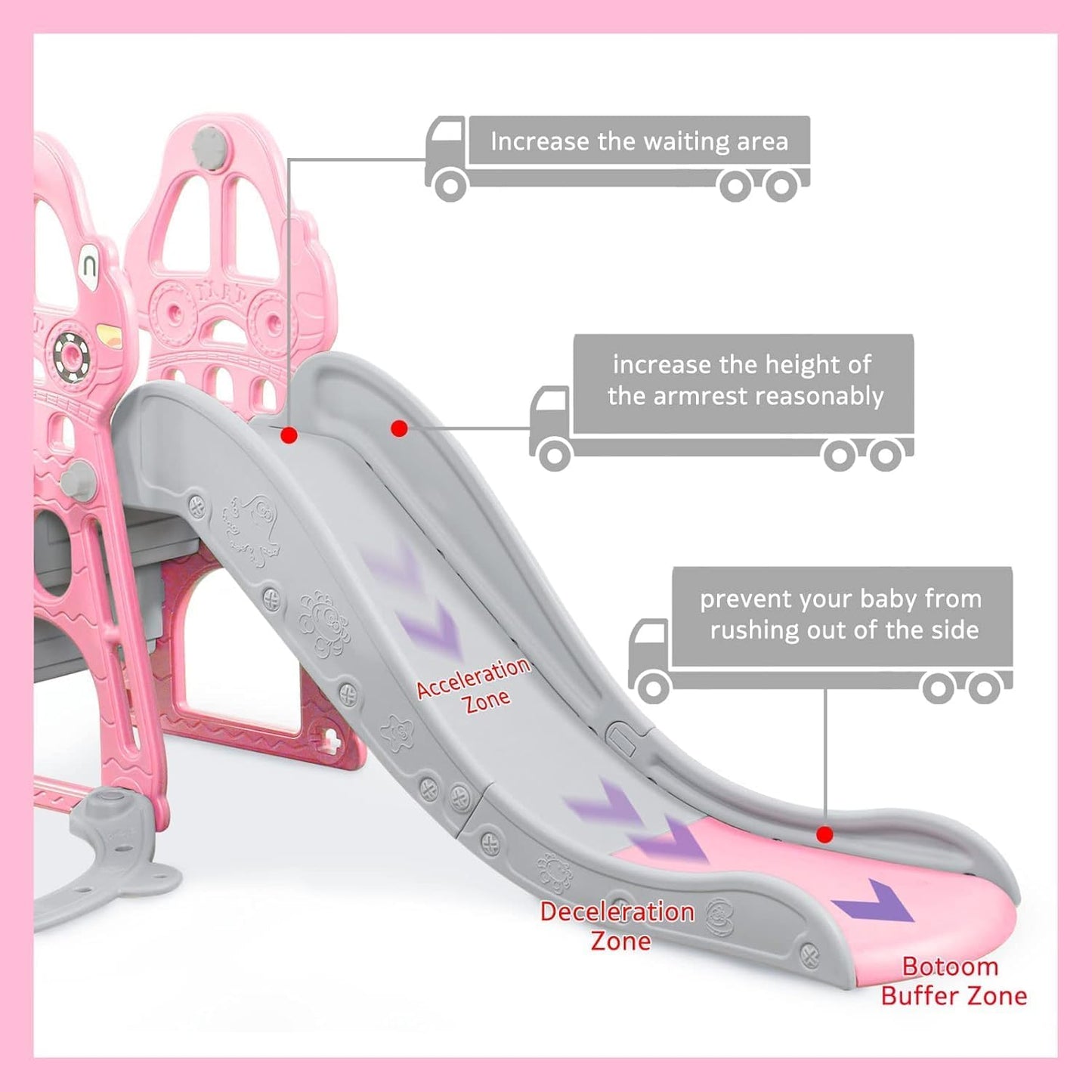 YULEYU Kinderrutsche Outdoor Indoor, Kleinkindrutsche mit Schaukel und Basketball-Reifen, Baby rutsche kinderzimmer, babyrutsche gartenrutsche für Kleinkind, Rosa