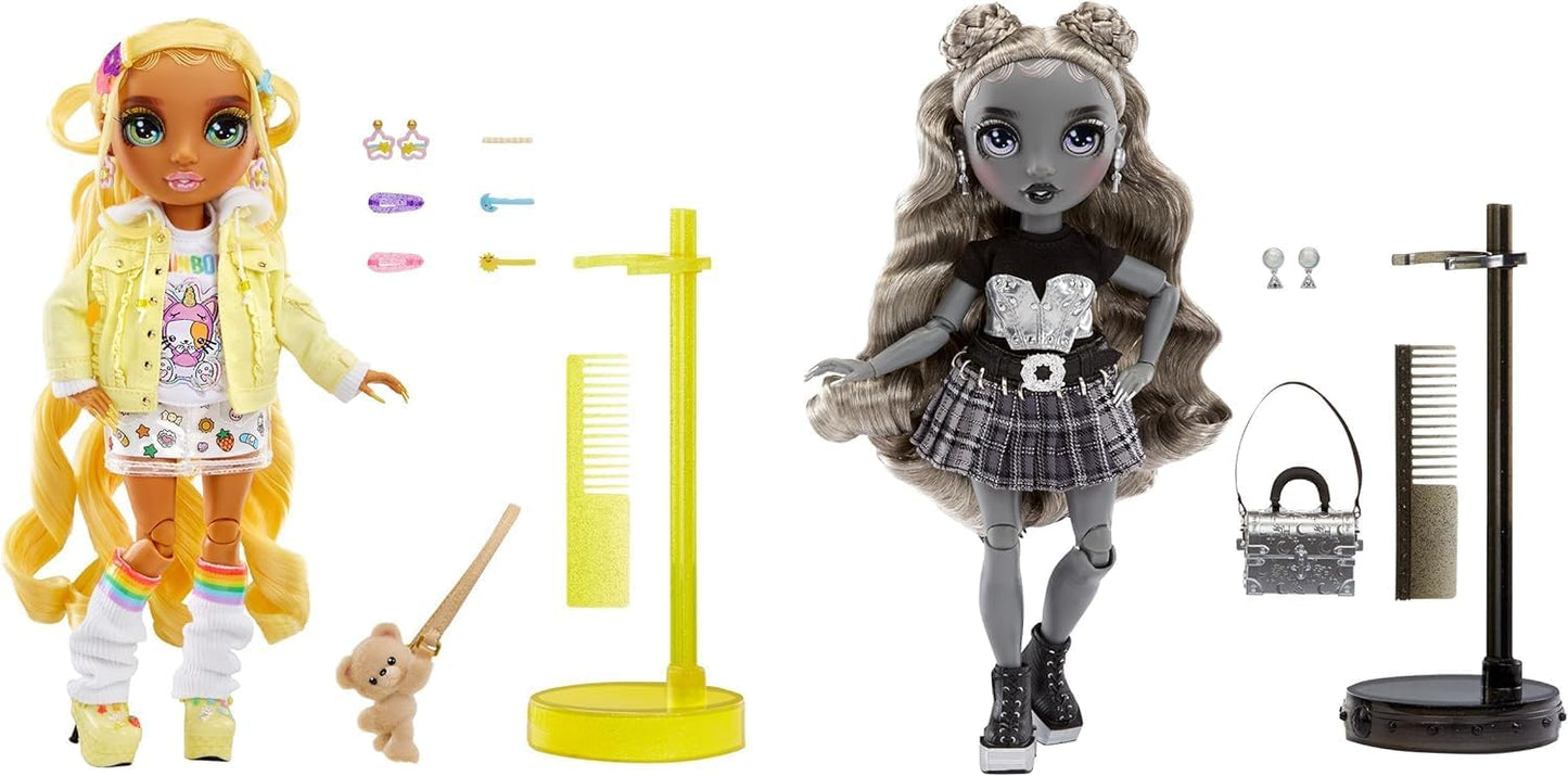 Rainbow High Shadow High Special Editon - Madison Twins Sunny & Luna - 2 Modepuppen mit gelben & grauen Designer-Mix & Match-Outfits mit Accessoires - Für Sammler und Kinder von 4-12 Jahren