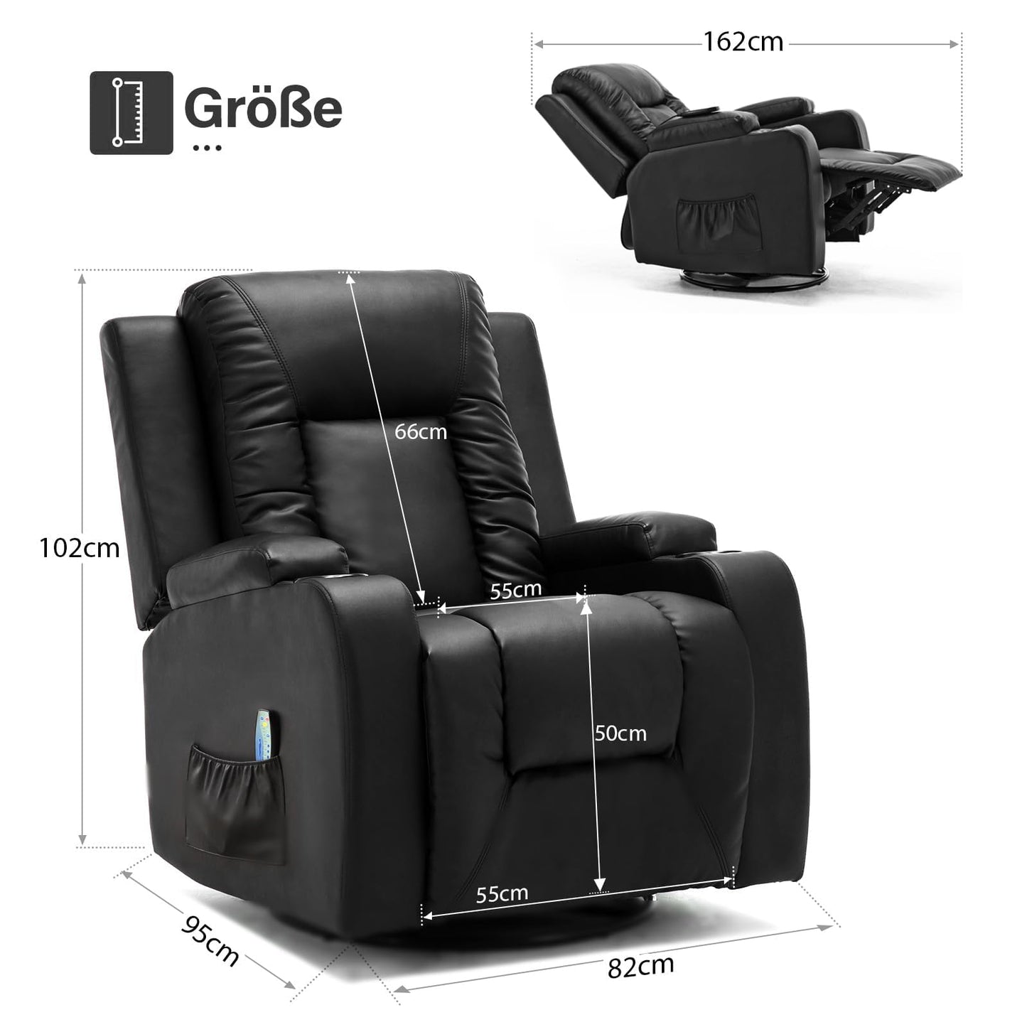 COMHOMA Relaxsessel-Set, Sofa, Sofa-Set aus Kunstleder, Fernsehsessel Ruhesessel Liegesessel mit Liege-Funktion Polstersessel Schlafsessel für Wohnzimmer Schlafzimmer Heimkino,Schwarz, 3+2+1