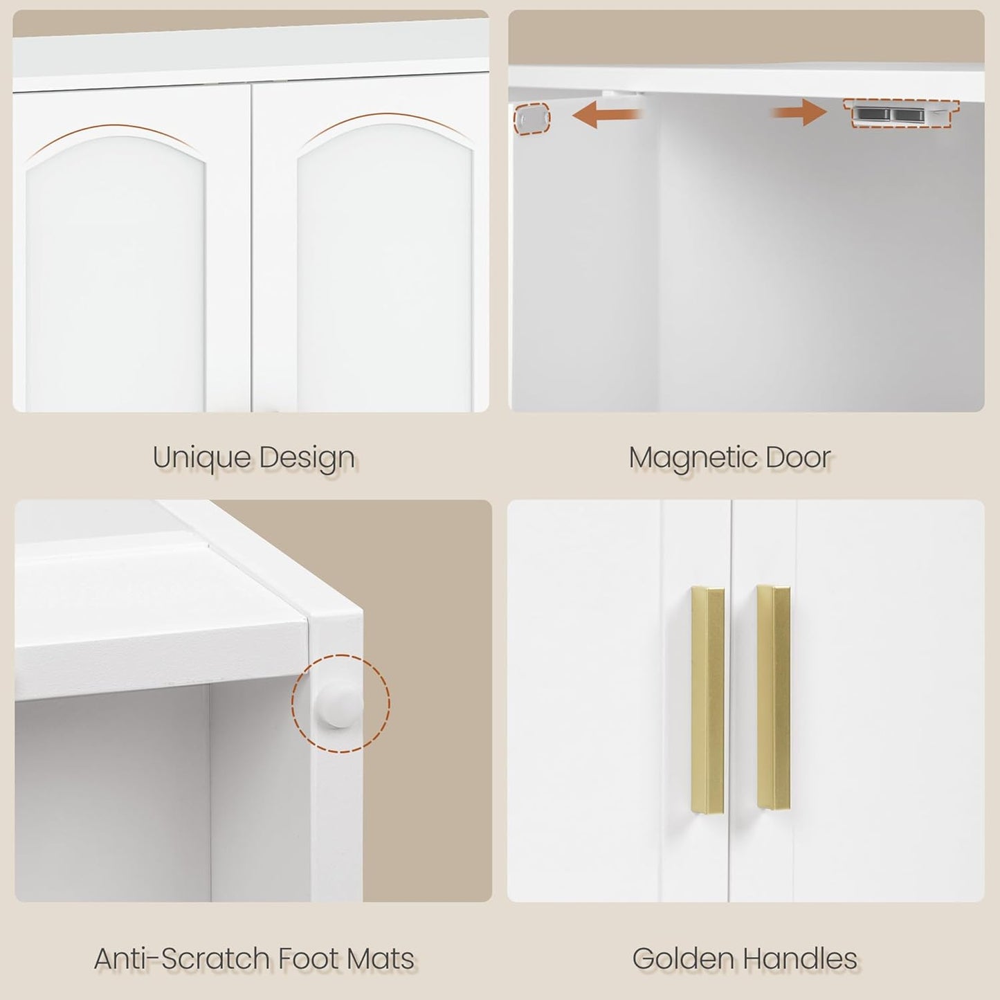 HEXCELEN Bathroom Cabinet, Storage Cabinet with 2 Doors, Side Cabinet, Kitchen Cabinet with Open Compartment, Adjustable Shelf, Bathroom Cabinet, for Bathroom, Living Room, Kitchen, White, 30 × 100 ×