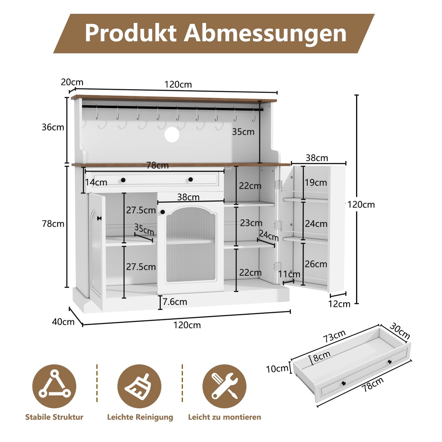 HOLTICO Küchenschrank mit Arbeitsplatte, Küchenbuffet Buffetschrank Grün, Weinschrank mit Schublade und Oberer Ablage, Kommoden & Sideboards für Wohnzimmer, Esszimmer