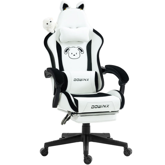 Dowinx Gaming Chair - Cute Cat Edition - Ergonomic Computer Chair with High Back and Lumbar Support, PU Leather, Footrest, Black