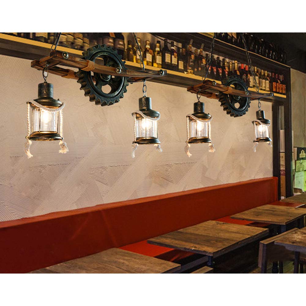 E27 Industrieller Retro Pendelleuchte Massivem Holz Esstisch Lamp Antike Getriebeleuchten Wohnzimmer Kronleuchter Höhenverstellbare Schlafzimmer Hängelampe Bar Dekoration Deckenleuchten (3 Flamme)