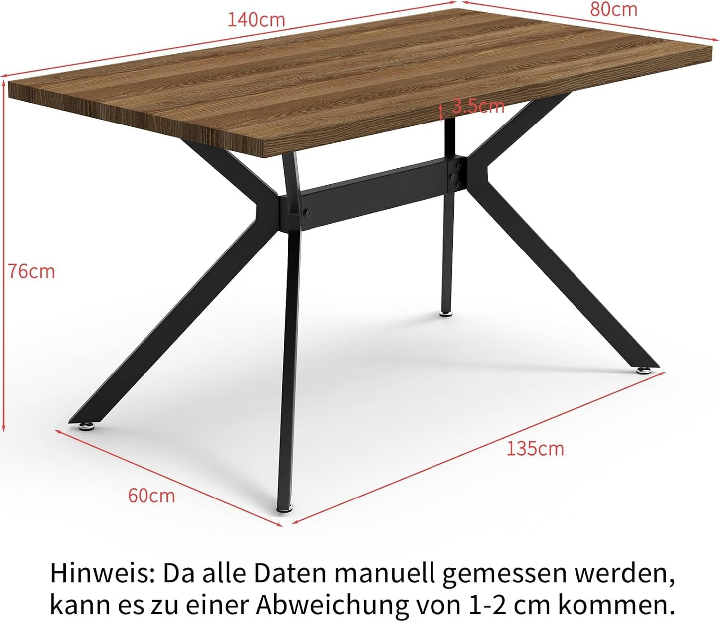 LEWE Dining Table with 6 Chairs Set, 140 x 80 x 76 cm, Rectangular Wooden Dining Table with Dining Room Chairs with High Backrest, Black Iron Legs, for Kitchen, Dining Room and Living Room