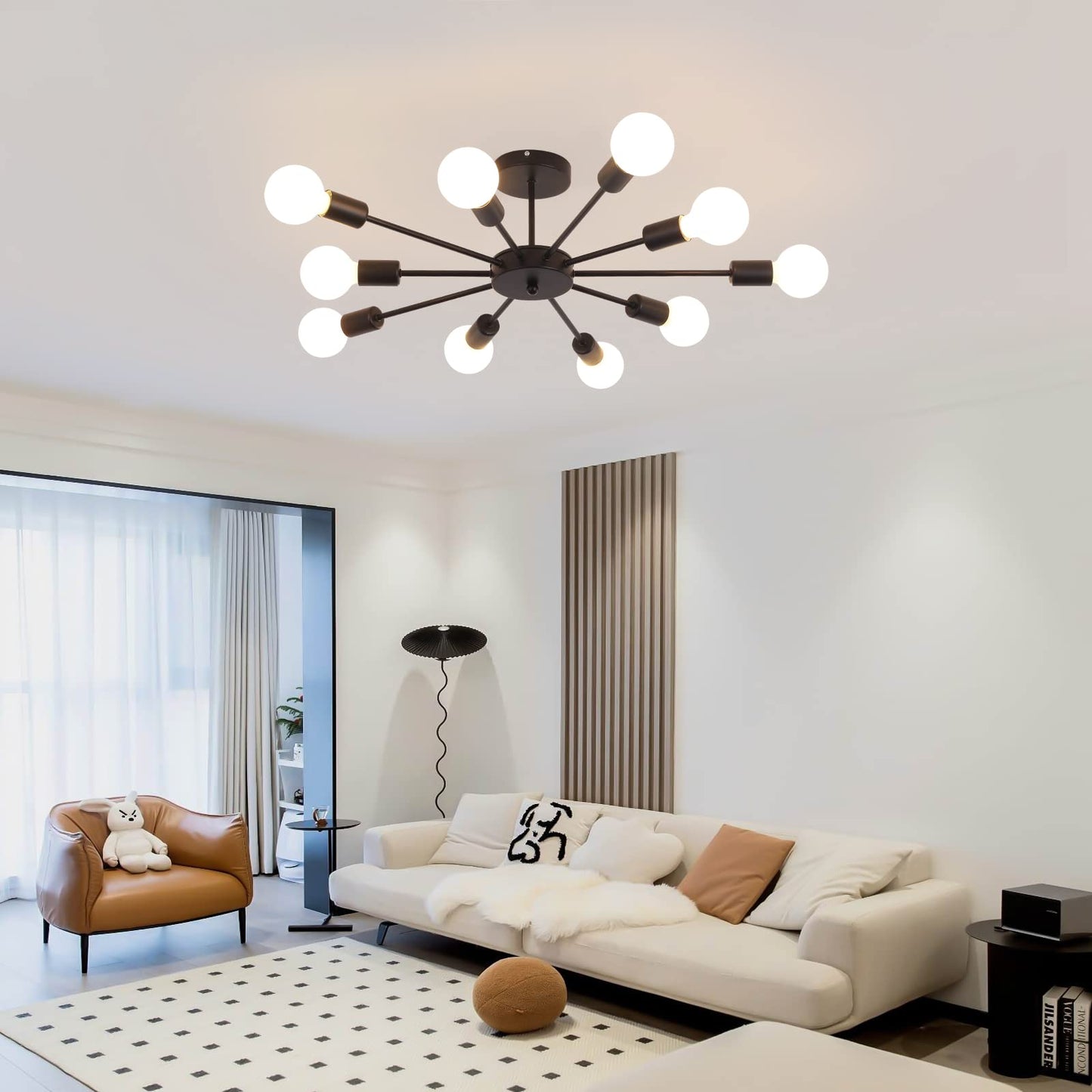 JIINOO 10 Lights Modern Chandelier Ceiling Light Gold Industrial Ceiling Lamp Medieval Semi Flush Mount Chandelier Ceiling Light for Kitchen Dining Room Living Room Bedroom Lighting