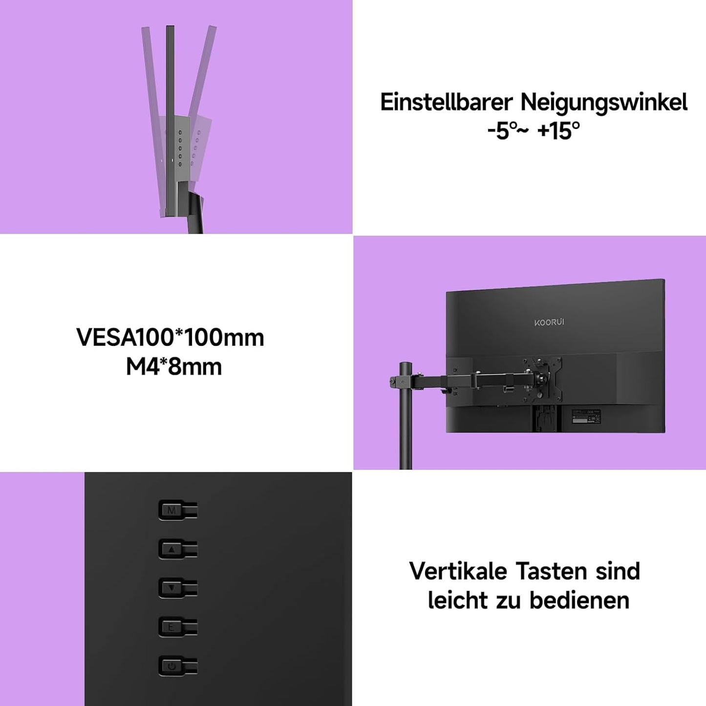KOORUI E2411F 23.8 Inch Screen, Full HD Monitor 1920 x 1080, 100 Hz PC Monitor, IPS Eye Care, HDMI & VGA, VESA 100 x 100 mm