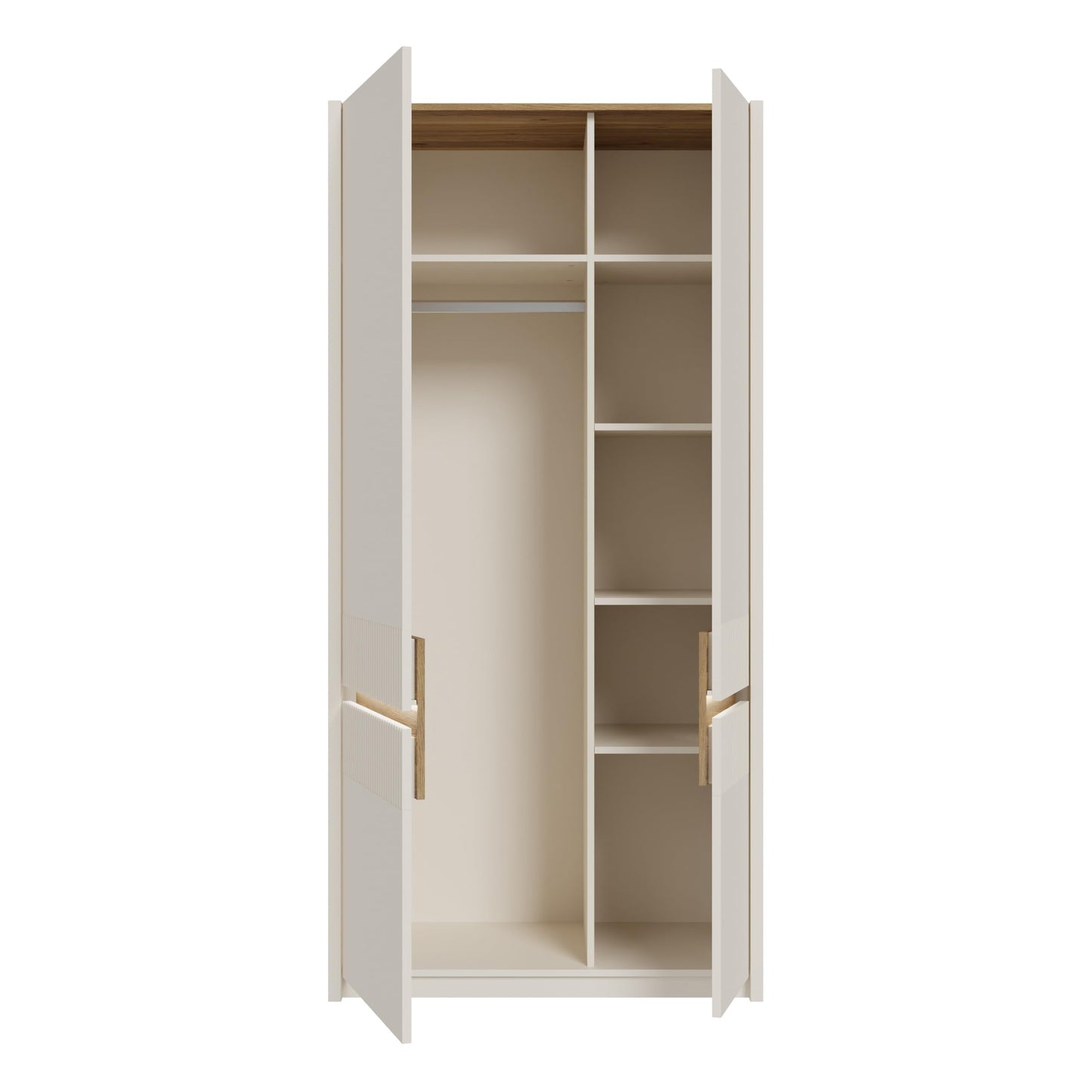 FORTE OZZULA Wardrobe 120, Wardrobe, Sliding Door Wardrobe, Bedroom Wardrobe, Scandinavian 2 Door Shelves, Clothes Rail, White/Artisan Oak, 120 cm Wide x 190.5 cm High x 61 cm Deep