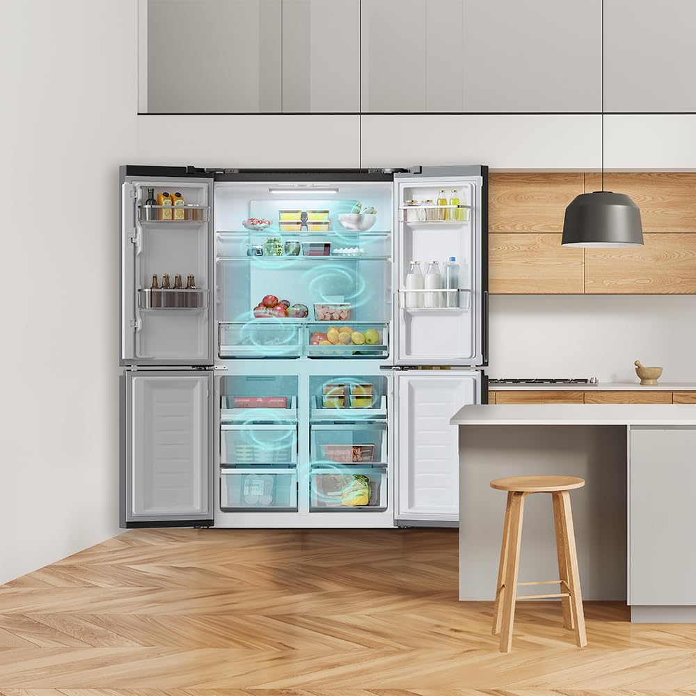 Cecotec Amerikanischer Kühlschrank, 4 Türen, 564 l, Bolero, CoolMarket, 4D 564 Dark E. 183 cm hoch, 91 cm breit, Wasserspender, geringer Stromverbrauch, Invertermotor, Plus, Total NoFrost