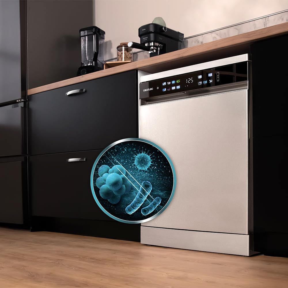 Cecotec Geschirrspüler 60 cm - Freistehend Bolero Aguazero 6210 Dark D. 15 Bestecke, energieeffizient, XXL Fullcolor Display, drittes Fach, 14 Programme, Dual Zone Wash, verstellbares Fach, Dunkel