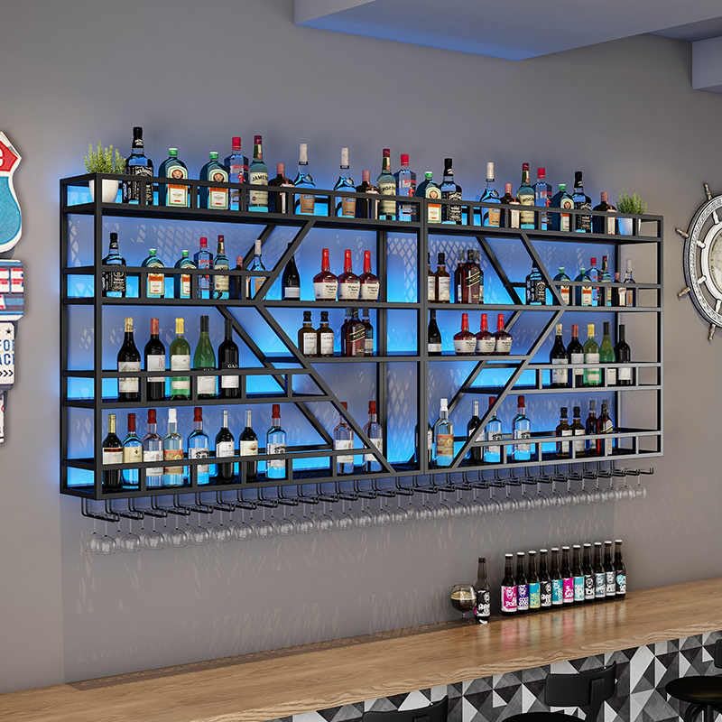 Weinregal aus Metall, großer Weinflaschenhalter aus Wandmontage mit 3 Ebenen, modernes, schwebendes Barregal in Rautenform,für die Dekoration von Restaurants und Bars zu Hause (schwarz, 200cm)