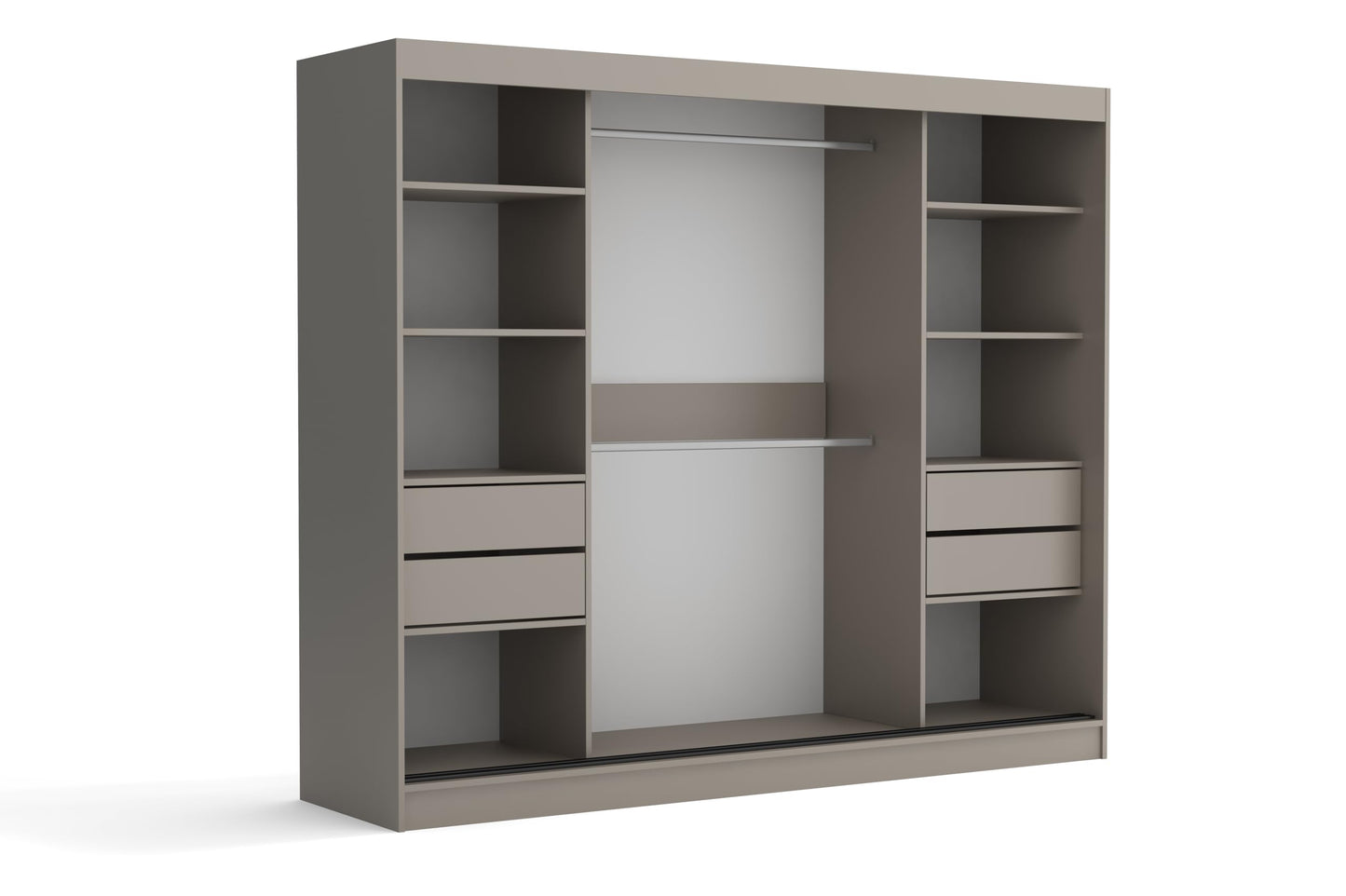 Brent - Kleiderschrank mit Spiegel und Schubladen 235cm Breit Chelsea Tomy, Schwebetürenschrank mit Spiegel, Schlafzimmerschrank, Kleiderschrank Schwarz