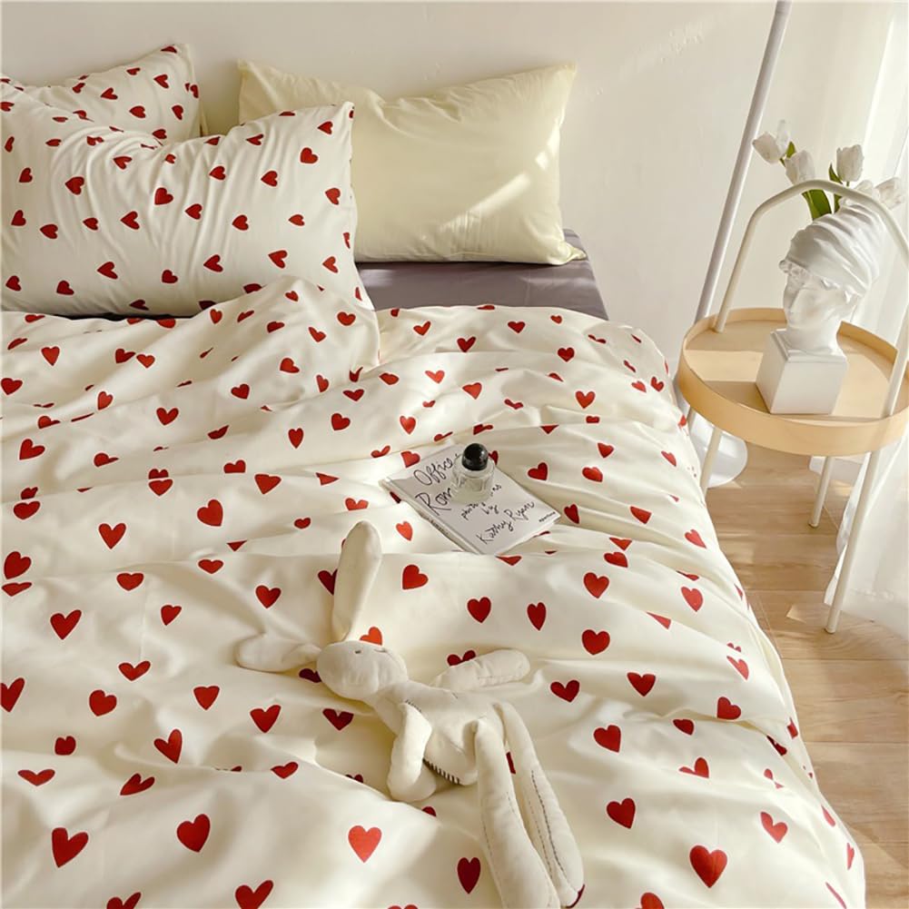AShanlan Girls' Pink Hearts Children's Bed Linen 135 x 200 cm Pillowcase 80 x 80 cm Grey Pink Reversible Children's Bedding Set 100% Microfibre Duvet Cover with Zip