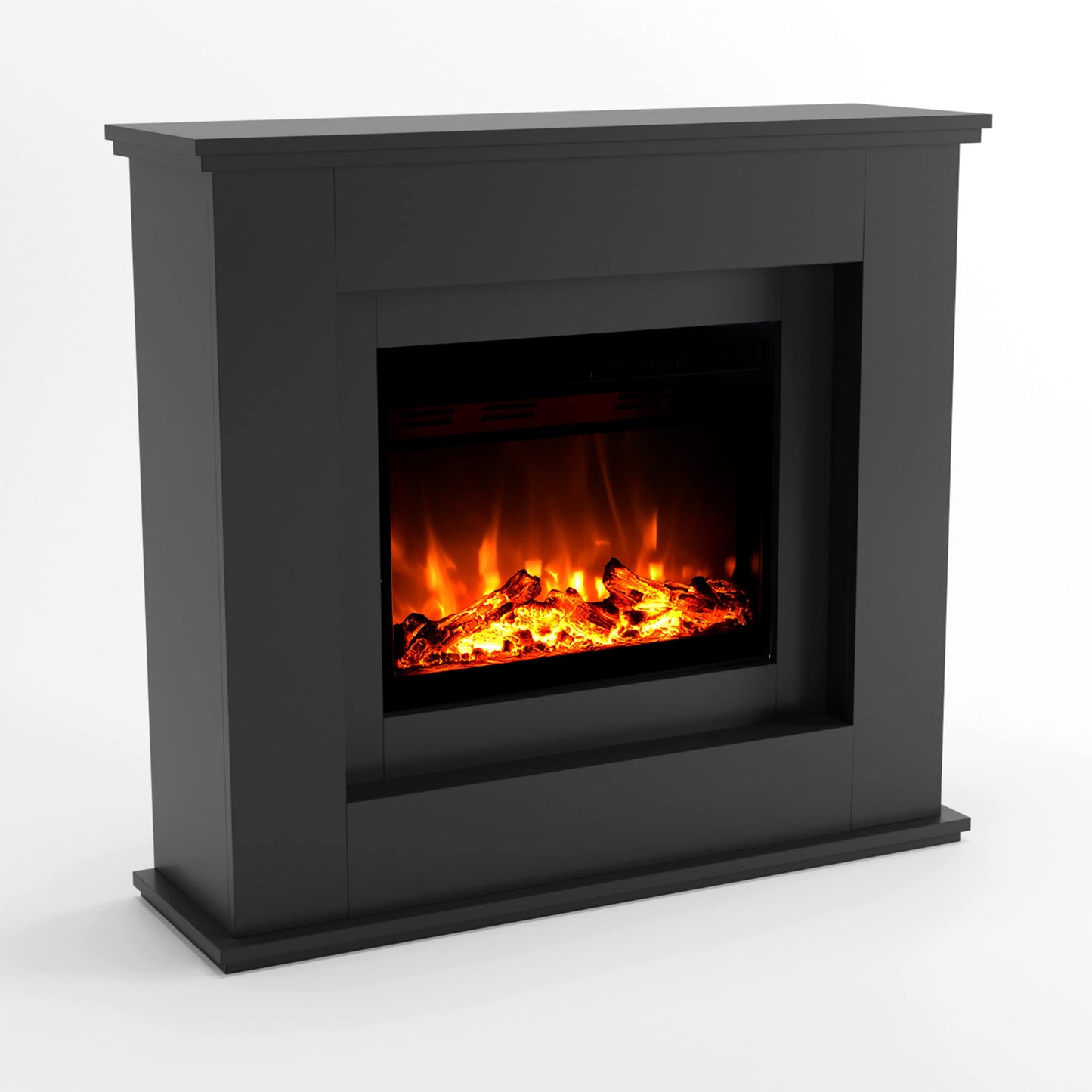GLOW FIRE Elektrokamin mit Heizung und Kaminfeuer (Standkamin Europa) - elektrischer Kamin mit LED-Feuer in 3 Farben, Heizlüfter, Holz-Deko & Fernbedienung, 111x101x33 cm, Schwarz