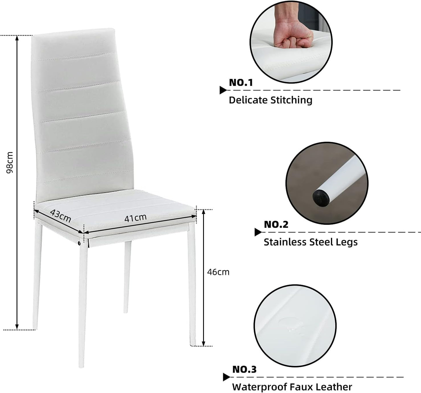 Mondeer Esstisch mit 6 Stühlen Set, Essgruppe mit Hochlehner Kunstleder Stuhl für Küche Esszimmer Wohnzimmer, W138 x D90 x H75 cm, Weiß und Grau