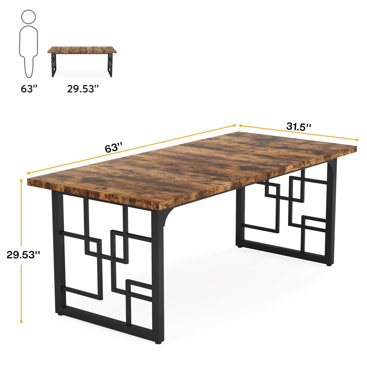 Tribesigns Dining Table for 6 People, Living Room Table, 160 x 80 x 75 cm, Rectangular Kitchen Table, Dining Table for Dining Room and Kitchen, Living Room, Industrial Design, Rustic Brown