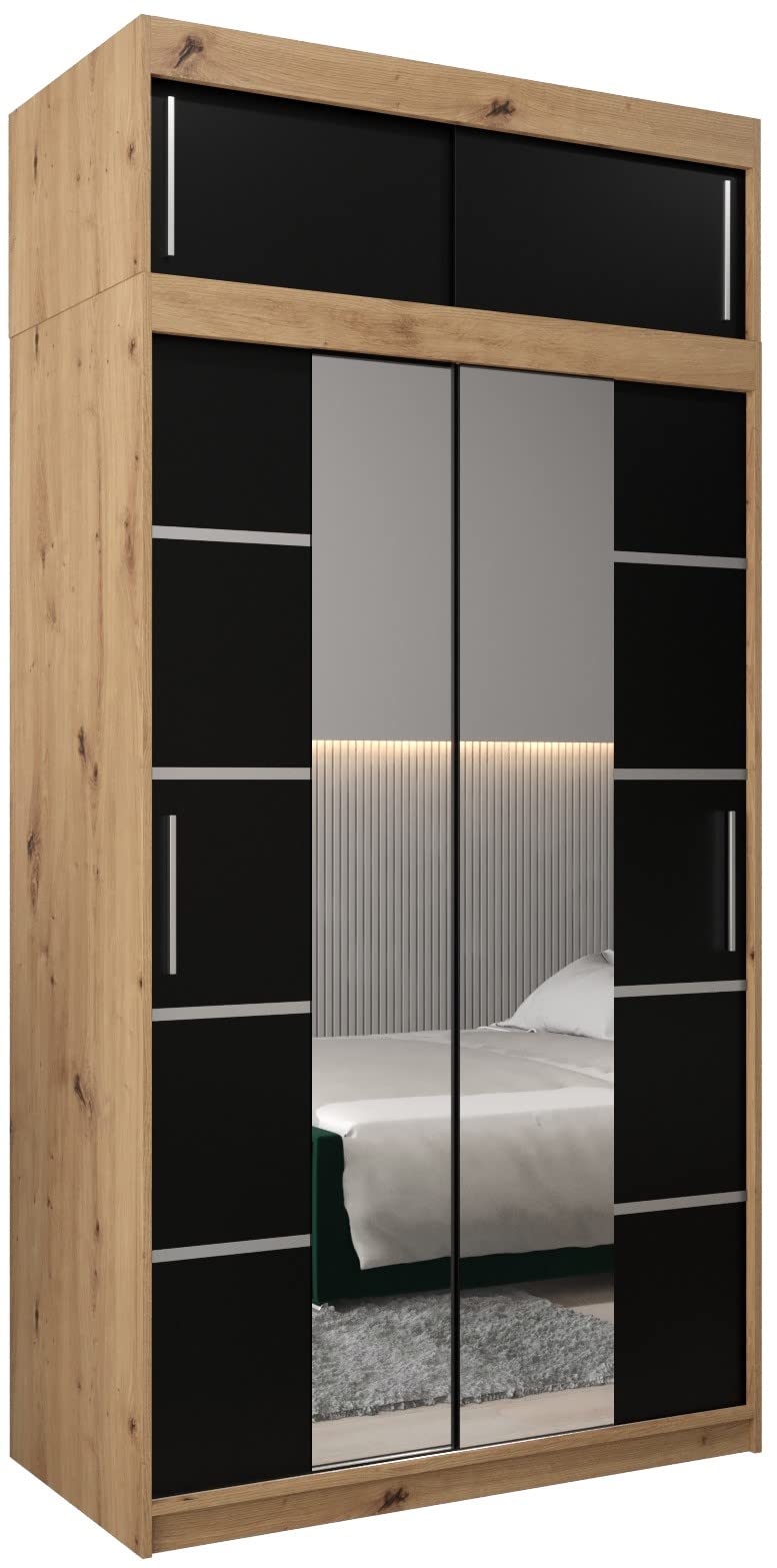 MEBLE KRYSPOL Verona 4 250 Bedroom Wardrobe Sliding Doors Cabinet with Mirror Wardrobe with Mirror Sliding Door Wardrobe Sliding Doors - 250 x 240 x 62 cm - Sonoma with Extension