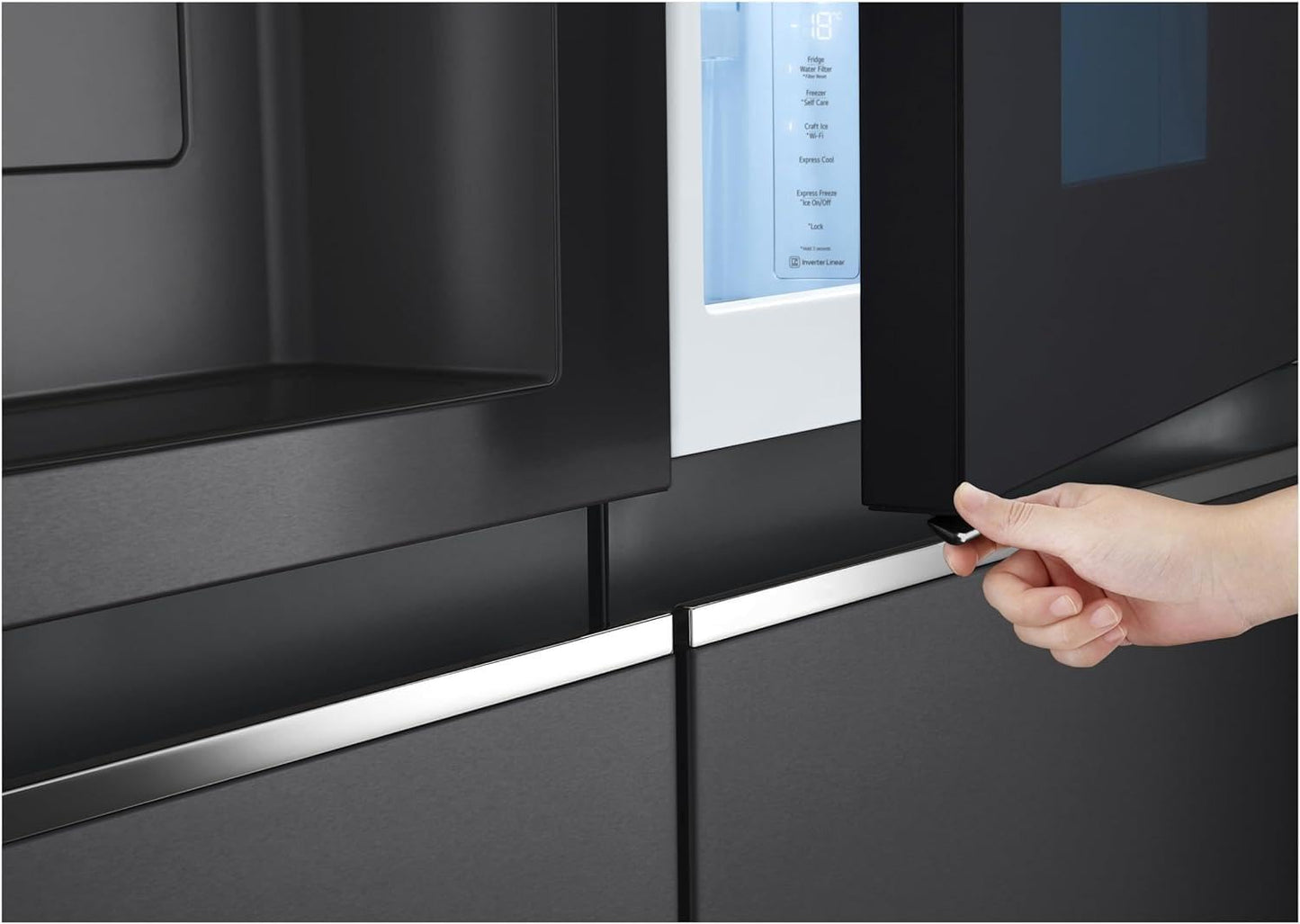 LG GSXE90MBDD Side by Side Kühlschrank mit InstaView Craft Ice | Door in Door | Crushed Ice -und Wasserspender EEK: Klasse D | 628 Liter Kapazität | Festwasseranschluss | Total No Frost