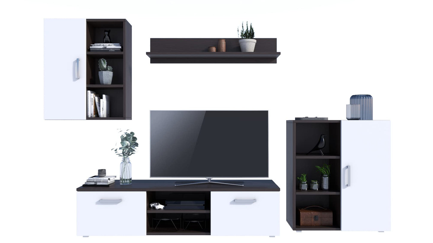 MATKAM Dedal Living Room Wall Unit Modern Living Room Cabinet with TV Table Complete Furniture (White)