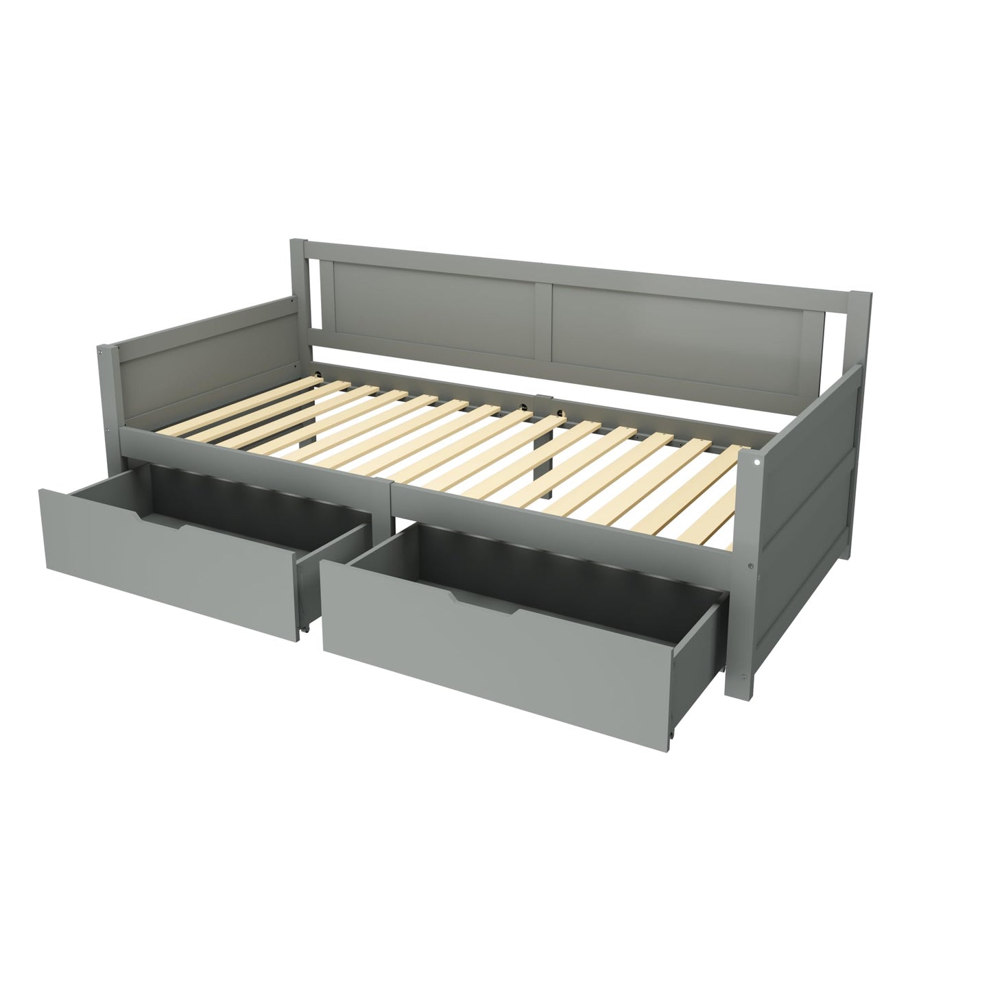 Children's Bed 90 x 200 cm, Wooden Bed with Drawers and Board, Headboard with Bookshelf and Fall Protection, Bed with Slatted Frame and Storage Space, Teenager's Bed, Functional Bed, Wooden Bed Frame,