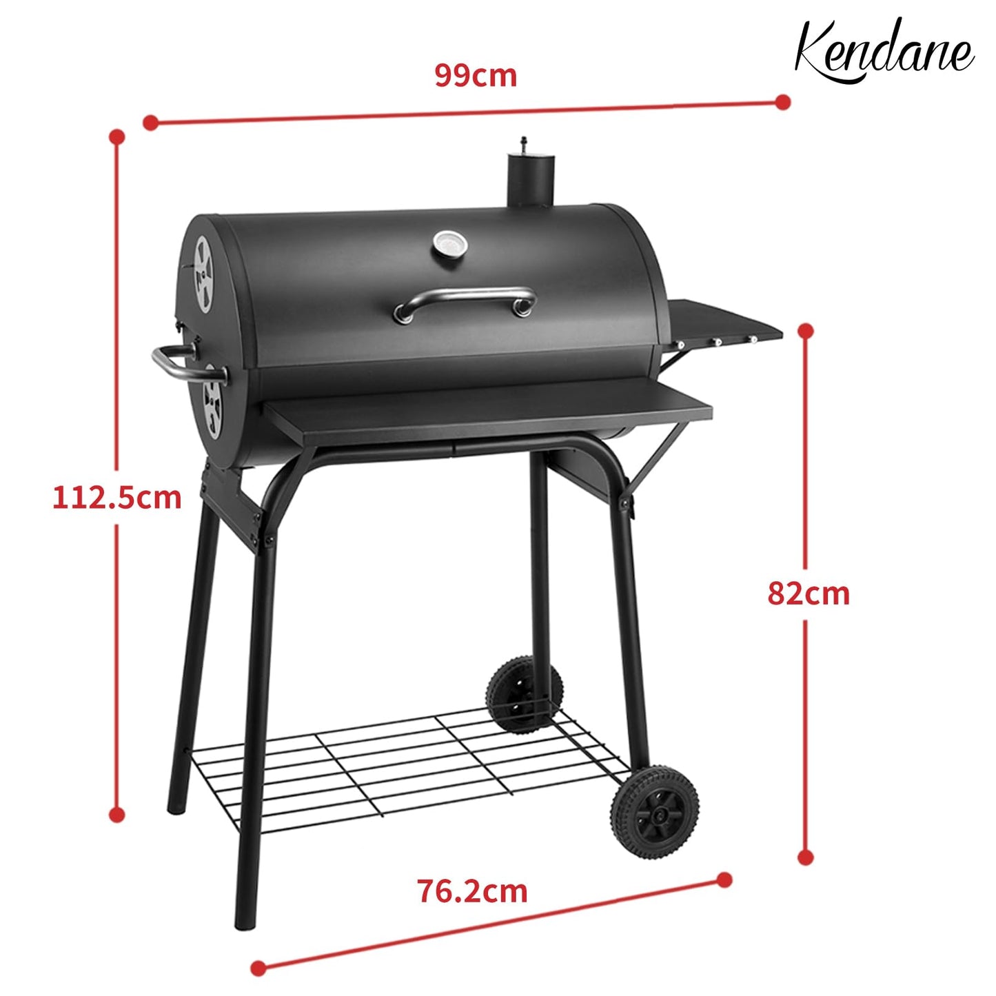 Charcoal Grill Trolley - Charcoal Grill Handle, Grill Grate and Thermometer, Charcoal Grills with Lid | Smoker Grill Charcoal Grill Large BBQ Grill Garden Grill Charcoal Charcoal