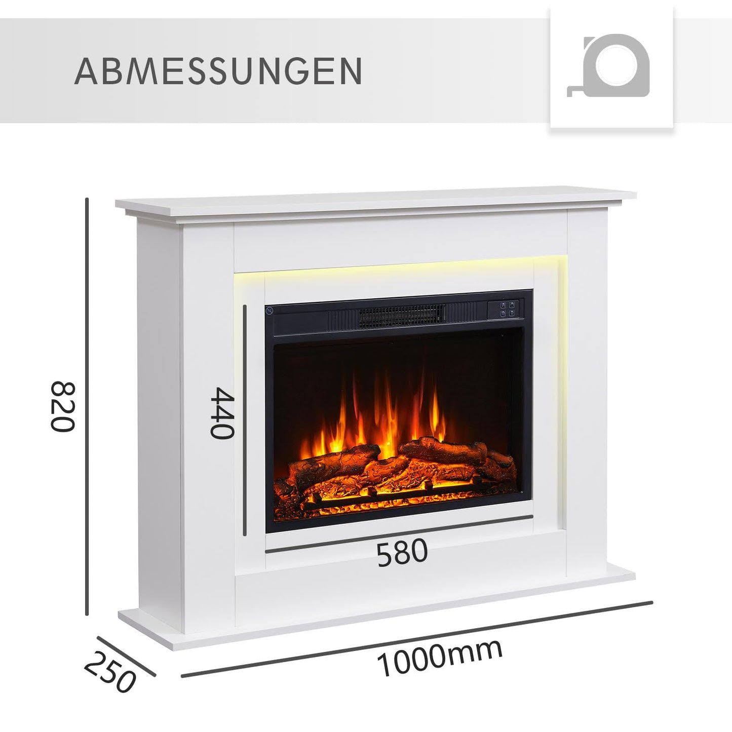 BALDERIA Finn Electric Fireplace, Electric Standing Fireplace, 3D Flame Effect, LED Ambient Lighting, Heating 2000 W, Timer, Thermostat, Start Control, Open Window Battery, Remote Control, Dark Oak