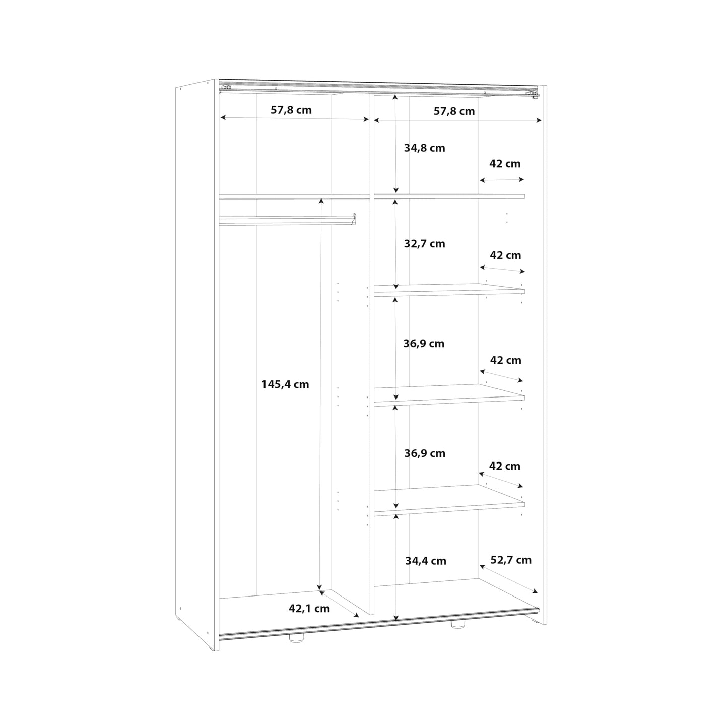 FORTE OZZULA Wardrobe 120, Wardrobe, Sliding Door Wardrobe, Bedroom Wardrobe, Scandinavian 2 Door Shelves, Clothes Rail, White/Artisan Oak, 120 cm Wide x 190.5 cm High x 61 cm Deep