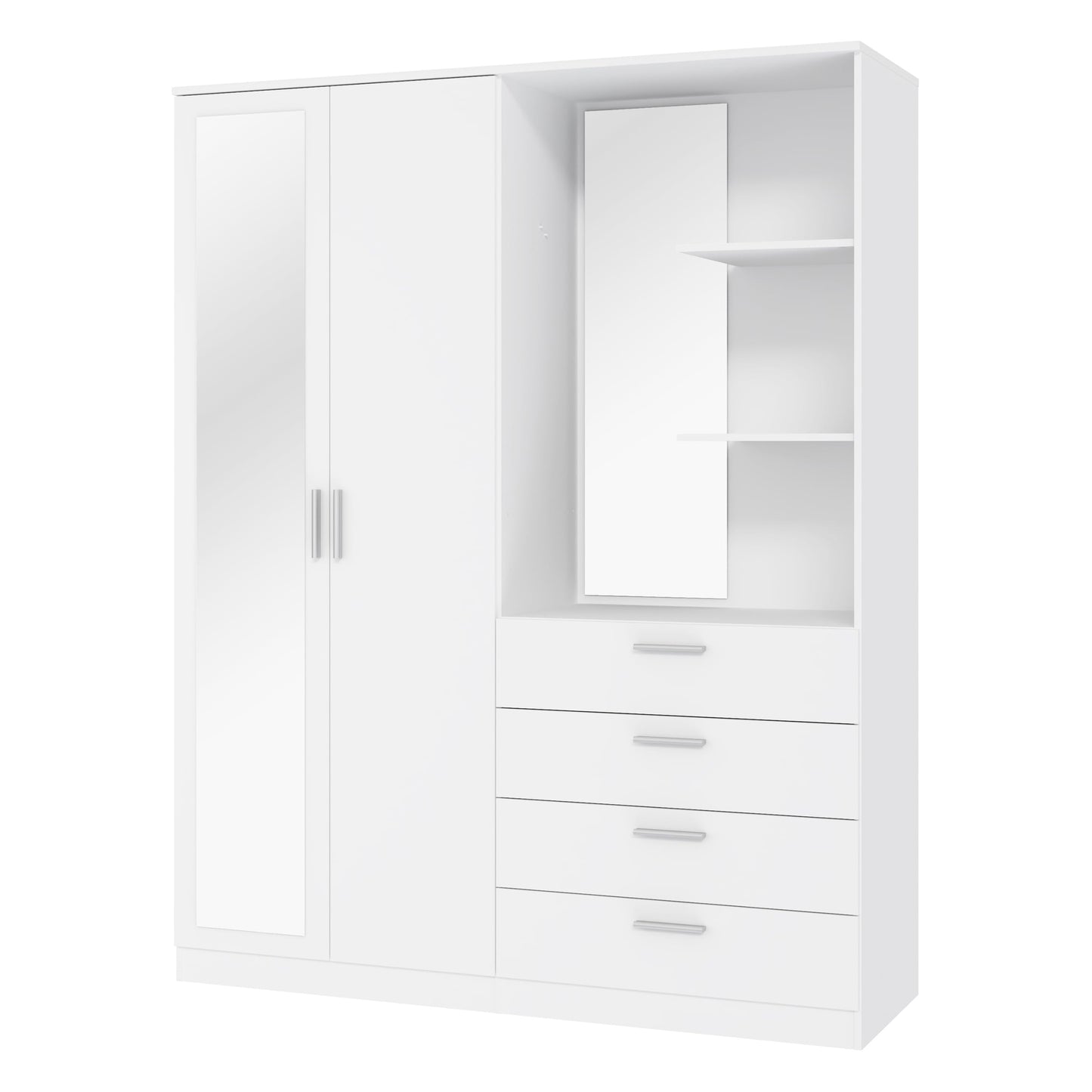 FORTE DEWANIA Kleiderschrank 160, Schrank mit offenen Regalfächern und Spiegel, Holzwerkstoff, Weiß, 159,3 cm breit, 203,4 cm hoch, 52,7 cm tief