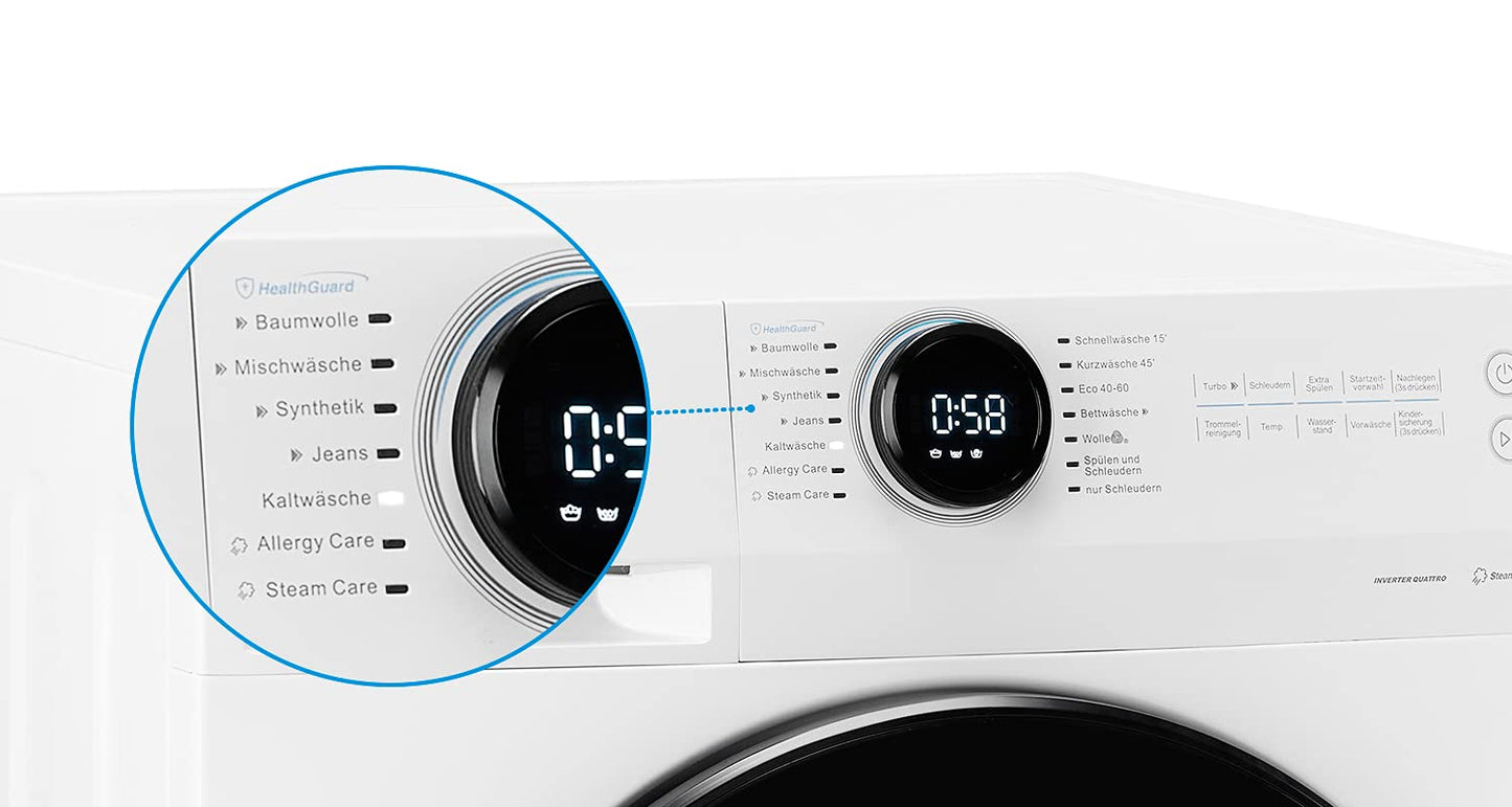 Midea MF10EW70BA10 Waschmaschine / 7kg / 1400 U/Min/EEK A-10%/Inverter Quattro Motor/Dampffunktion/Grosse Trommel/Nachlegefunktion/Kindersicherung/AquaStop, Weiß