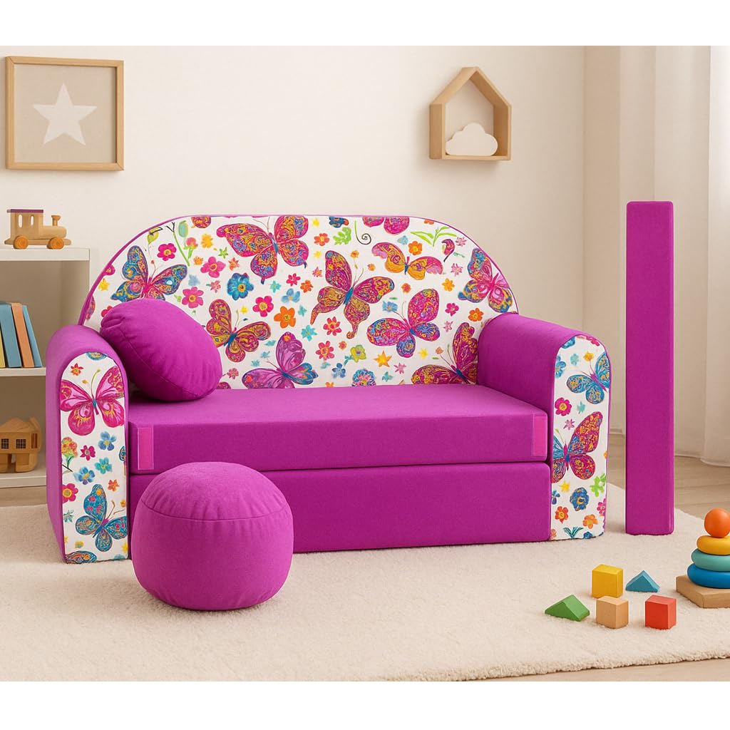 Children's Sofa with Sleep Function Foldable 3-in-1 Children's Sofa Play Sofa with Bed Function Girls Boys Bean Bag Mini Sofa Bed Children's Room Sleeping Chair (A39)