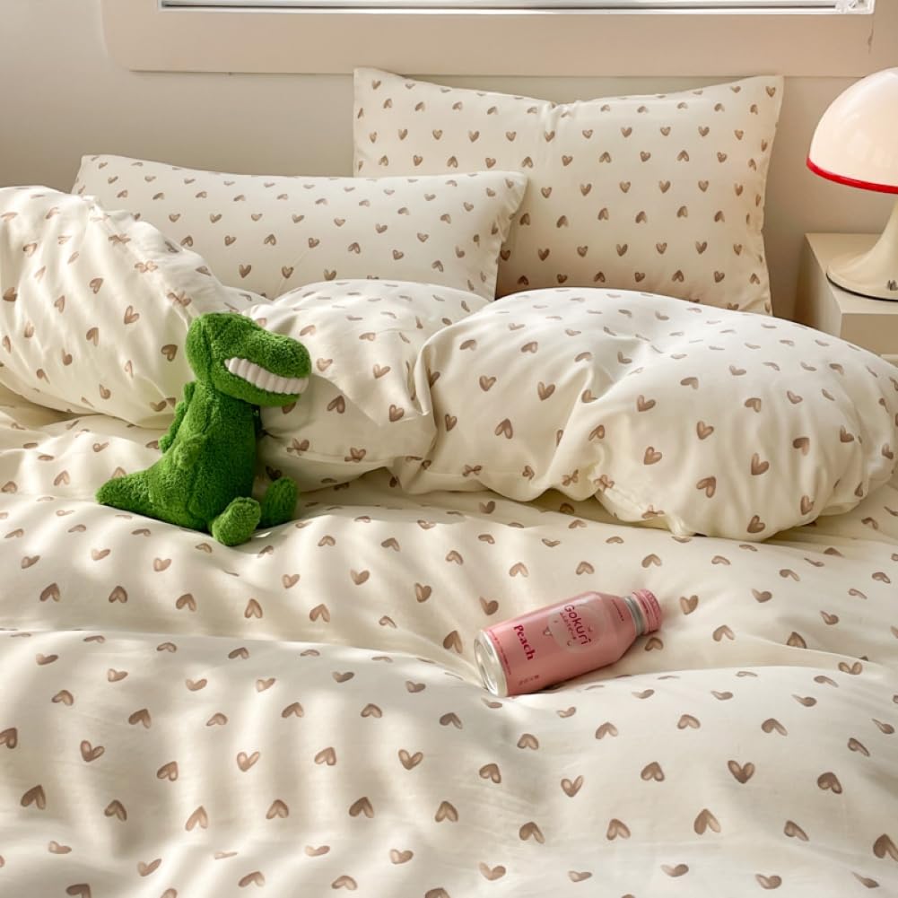 Nayoroom Bed Linen 135 x 200 cm Pink Black Hearts Heart Pattern Reversible Bed Linen Set Microfibre 2-Piece Modern Aesthetic Hearts Duvet Cover and 1 Pillowcase 80 x 80 cm with Zip