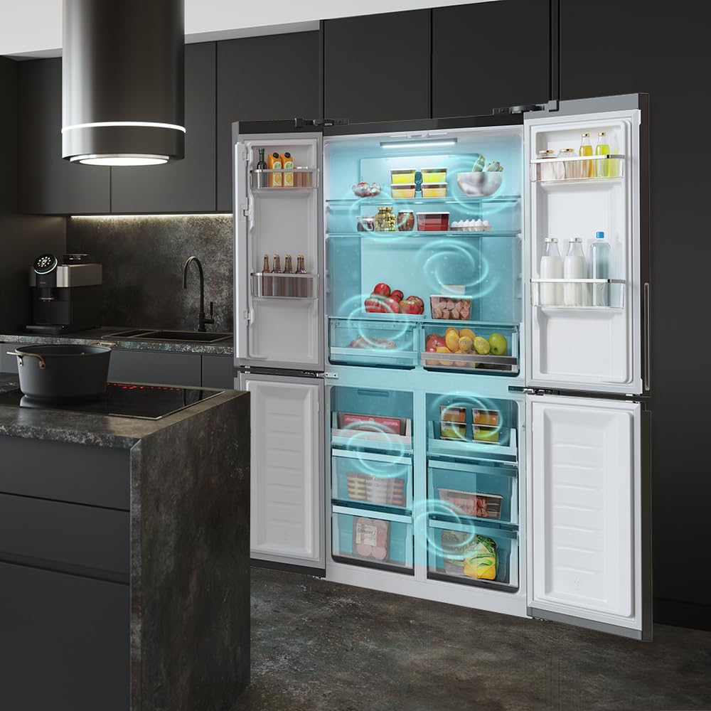 Cecotec Amerikanischer Kühlschrank, 4 Türen, 564 l, Bolero, CoolMarket, 4D 564 Dark E. 183 cm hoch, 91 cm breit, Wasserspender, geringer Stromverbrauch, Invertermotor, Plus, Total NoFrost