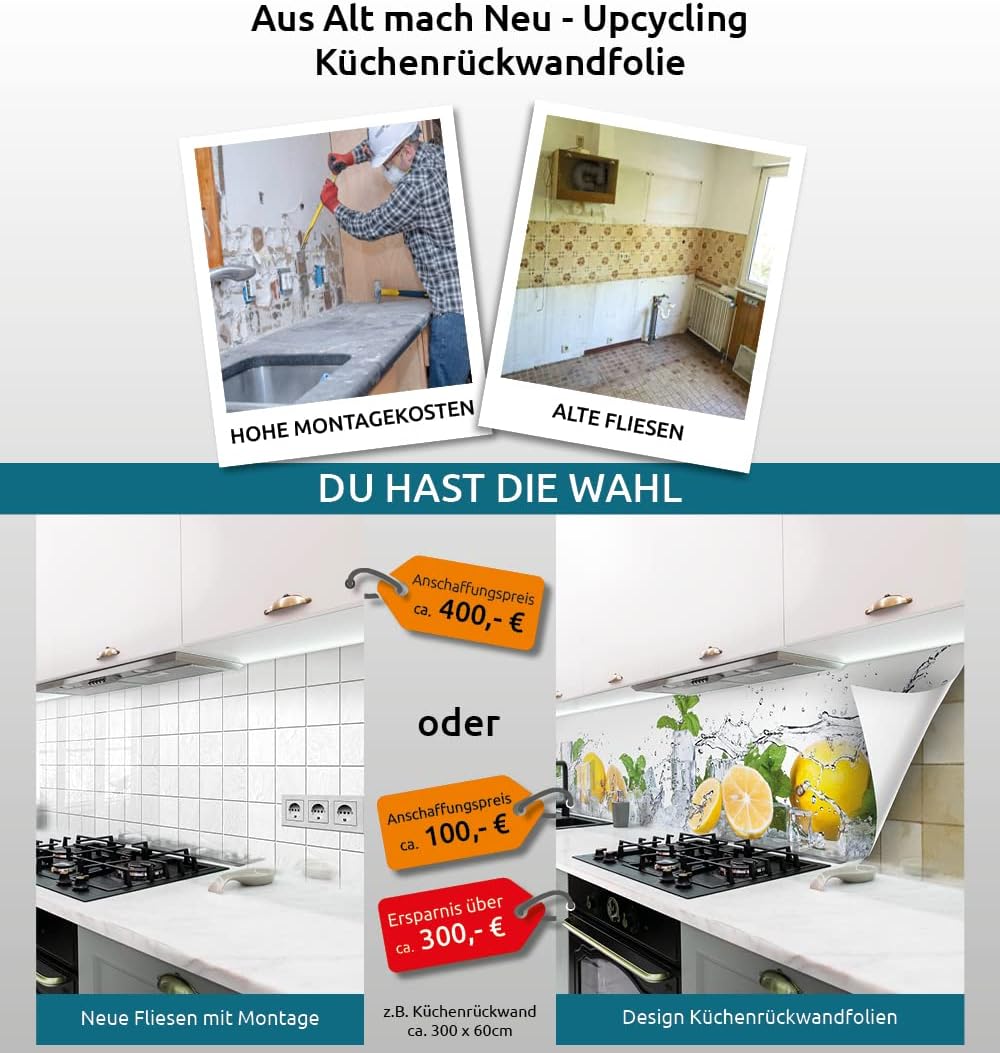 MyMaxxi - Selbstklebende Küchenrückwand Folie ohne Bohren - Motiv Marmor beige 60cm hoch - Klebefolie Wandbild Küche - Wand-Deko - Stein Mauer 60 x 60cm