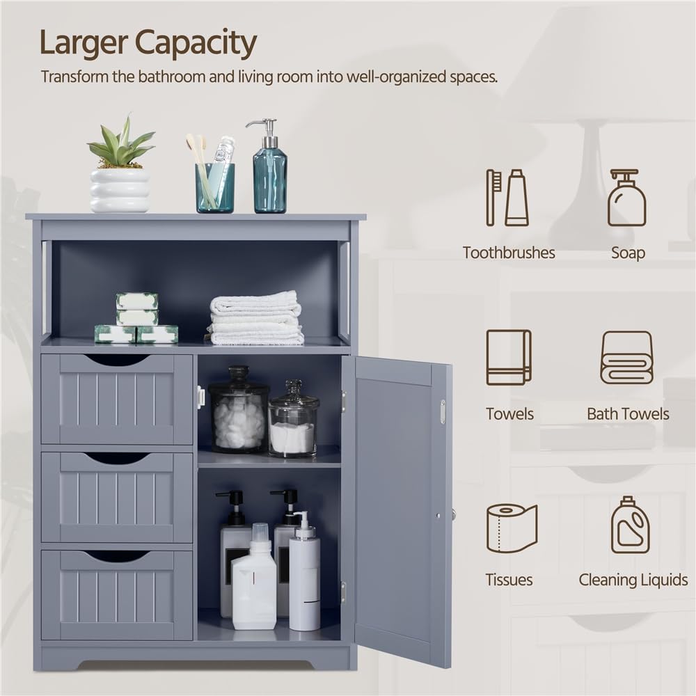 Yaheetech Unterschrank Badezimmerschrank Badkommode Badschrank mit 1 Schublade & 2 Türen & 3 Regalen Baderegal Bodenschrank mit verstellbare Einlegeböden, viel Stauraum, Dunkelgrau