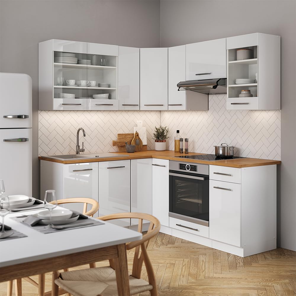 Vicco Eckküche Fame-Line, Grün-Gold Landhaus/Weiß/Weiß, 160 x 190 cm ohne Arbeitsplatte