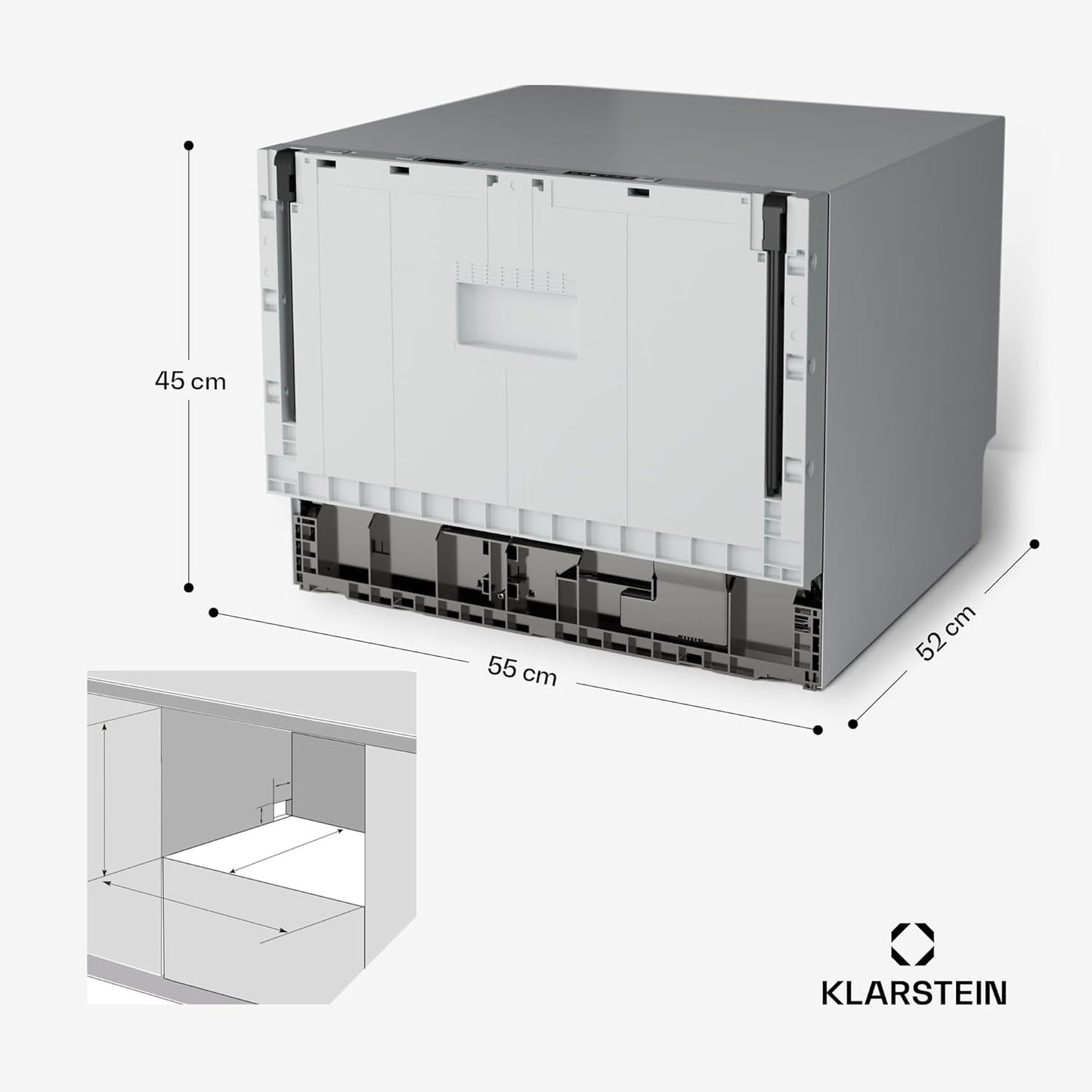 Klarstein Built-in Dishwasher - Compact 45 cm Model, 6 Place Settings, UV Hygiene, AquaStop, Energy Efficiency Class D, Quiet 49 dB, Intuitive Operation