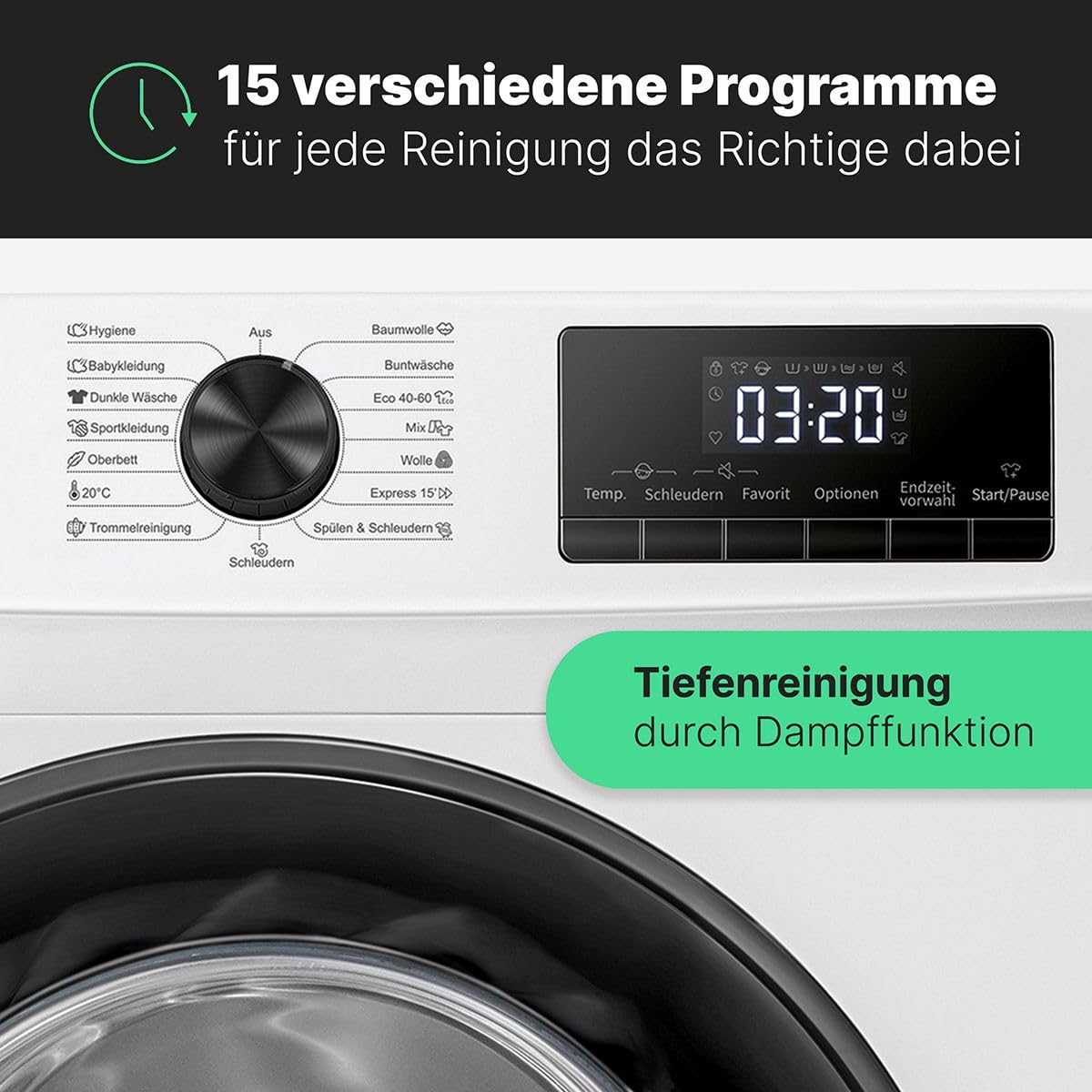 Bomann® Waschmaschine 10kg | max. 1400 U/min | 16 Programme | Bürstenloser DC-Motor: effizient, leise und langlebig | Endzeitvorwahl | Zulaufschlauch-Sicherheitssystem | Washing Machine | WA 7111