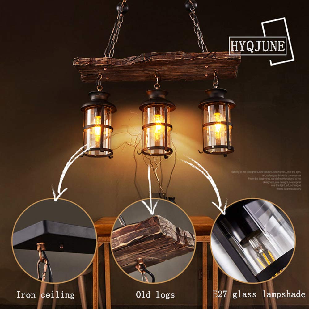 E27 Industrieller Retro Pendelleuchte Massivem Holz Esstisch Lamp Antike Getriebeleuchten Wohnzimmer Kronleuchter Höhenverstellbare Schlafzimmer Hängelampe Bar Dekoration Deckenleuchten (3 Flamme)