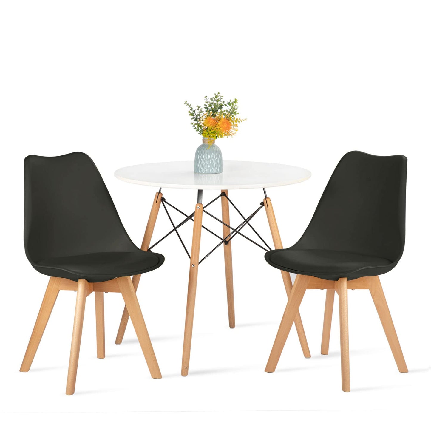 FURNITABLE Round Dining Room Table with 4 White Chairs Dining Room Set for Dining Room Kitchen Living Room