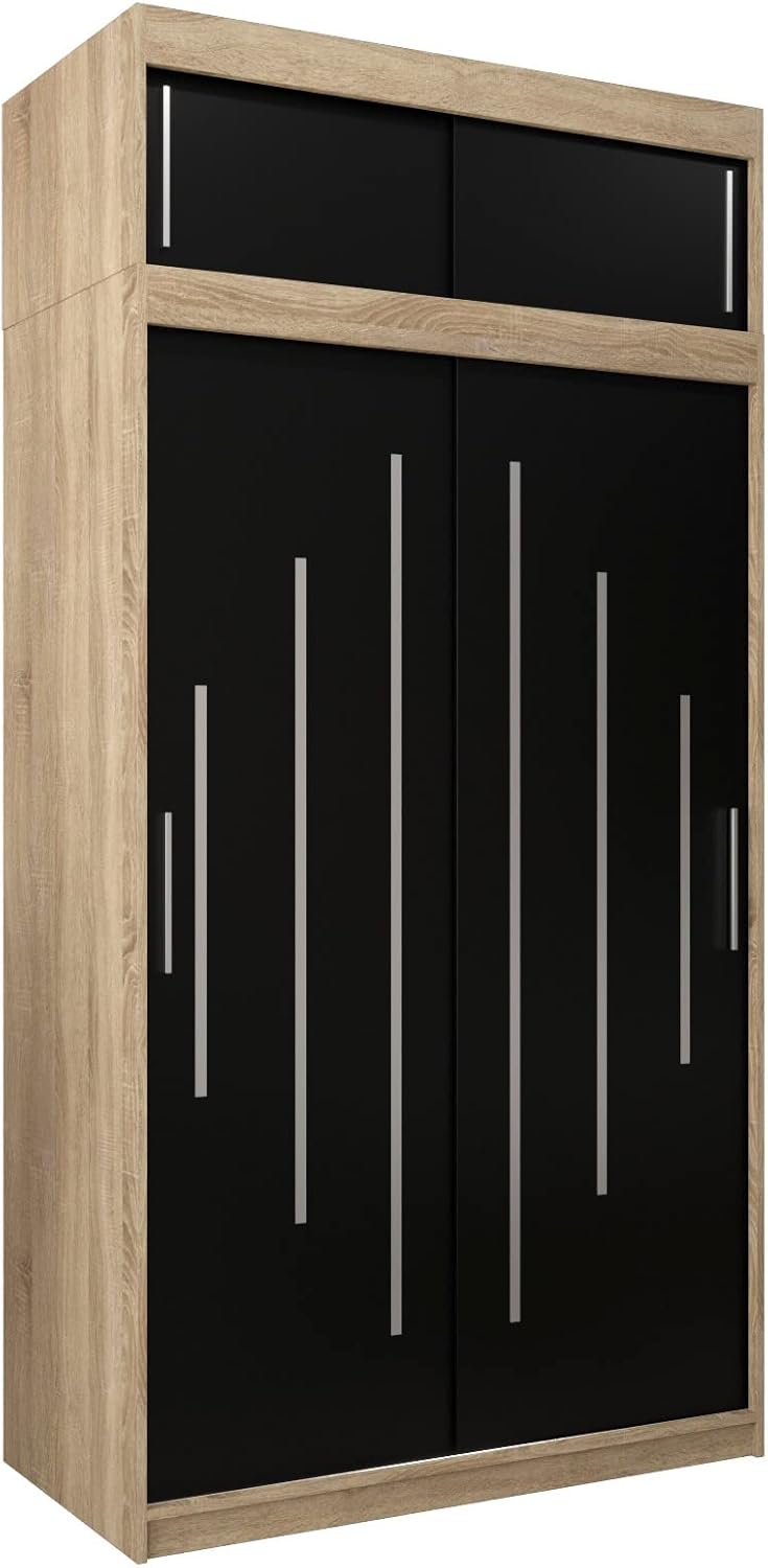 Kryspol Schwebetürenschrank York 250 cm Kleiderschrank mit Kleiderstange und Einlegeboden Schlafzimmer- Wohnzimmerschrank Schiebetüren Modern Design (Weiß)