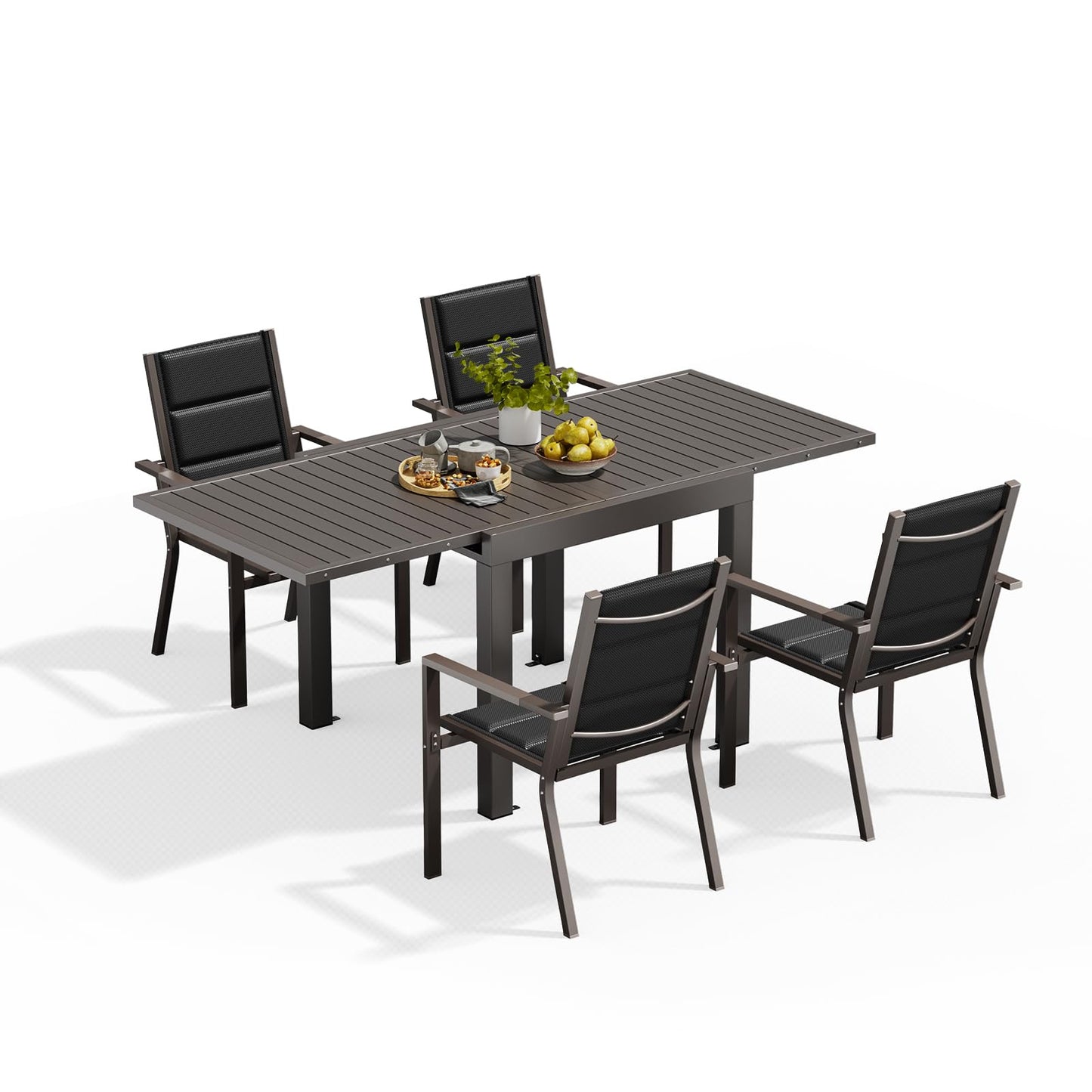 Devoko Garden Furniture Set for 8 People, 8 + 1 Aluminium Table and Chairs Set, Balcony Furniture, 8 Stackable Garden Chairs and 1 130/260 cm Stretchy Garden Table, Patio Furniture Sets Outdoor