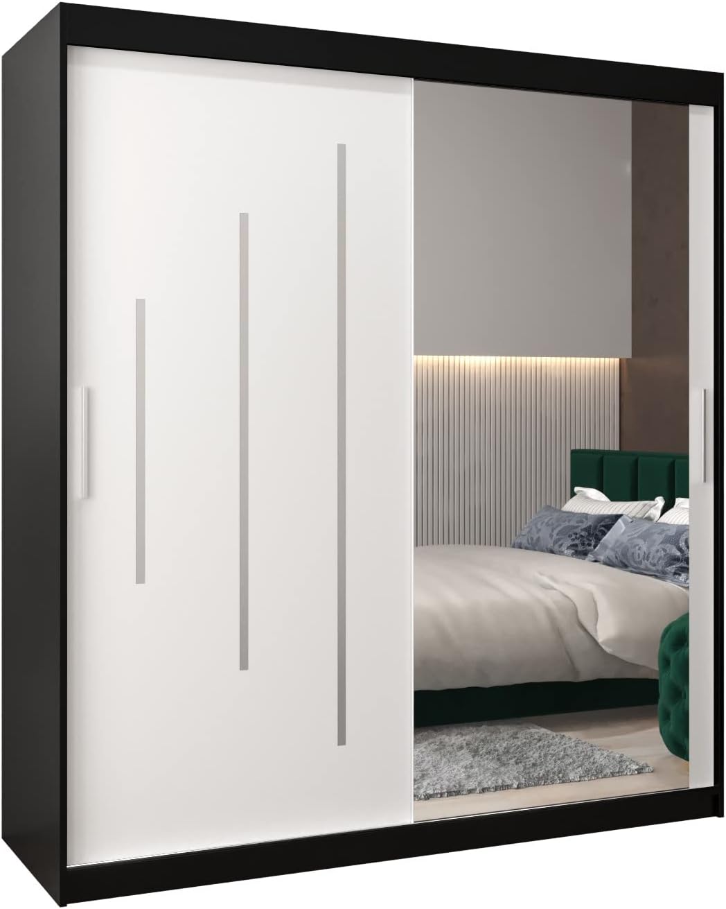 MEBLE KRYSPOL Kleiderschrank mit Spiegel York 2 - Garderobenschrank - Schrank Schlafzimmer - Mehrzweckschrank Zwei Schiebetüren - Regalen - Flur Möbel - Kleiderstange Schrank - Allzweckschrank