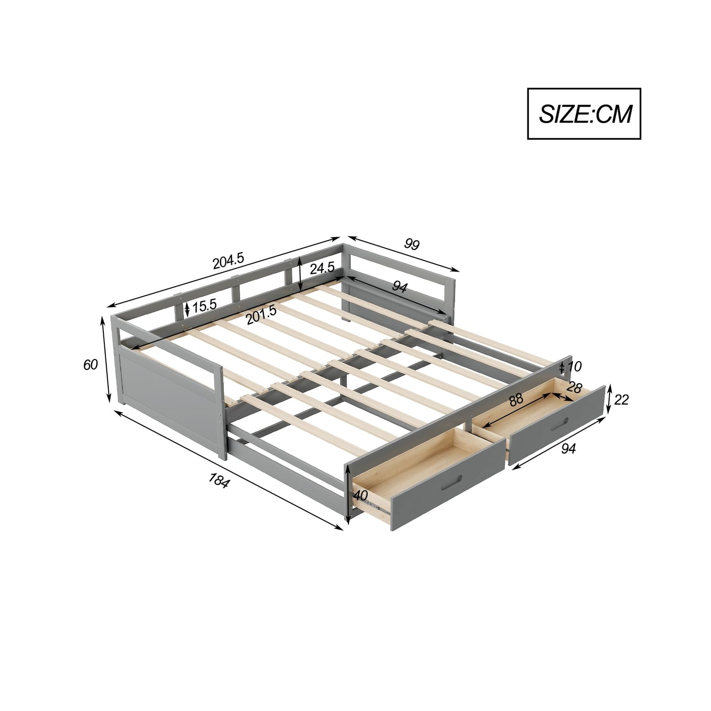 Merax Hausbett 90x200 cm mit 2 Schubladen, für 2 Kinder Doppelbett, Vielseitiges Holz Baumhausbett für Mädchen & Jungen, Stabil Spielbett Gitterbett mit Rausfallschutz und Lattenrost, Weiß